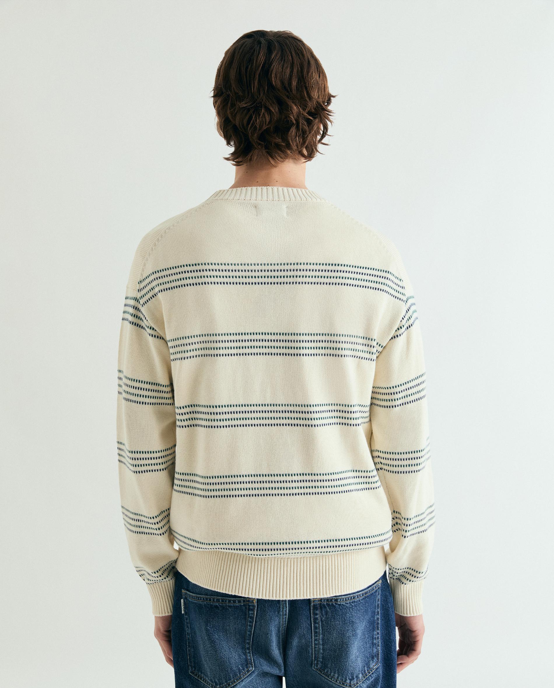 Camisola com Riscas e Gola Redonda Branco-2