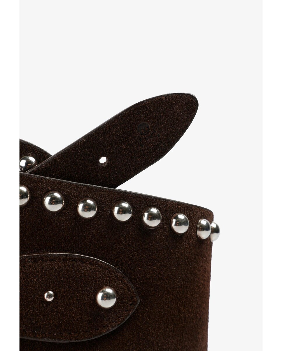 Cinto com Fivela Largo de Pele com Tachas Castanho-escuro-3