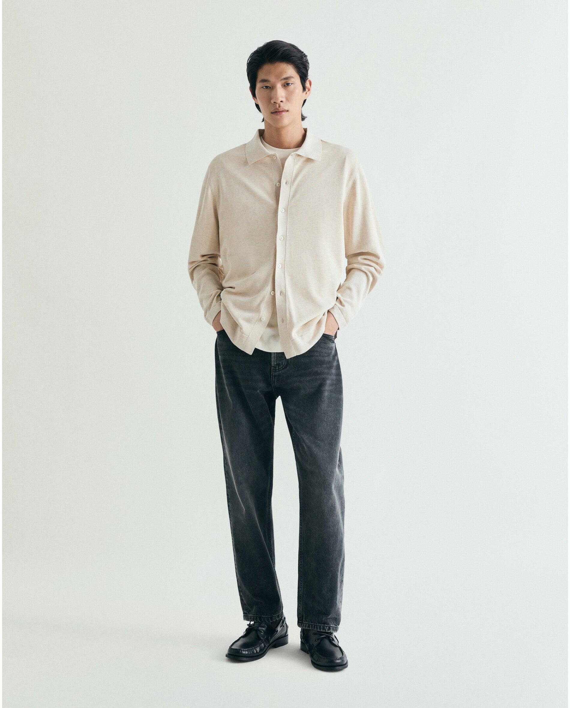 Cardigan com Gola Polo e Fecho de Botões Creme-3