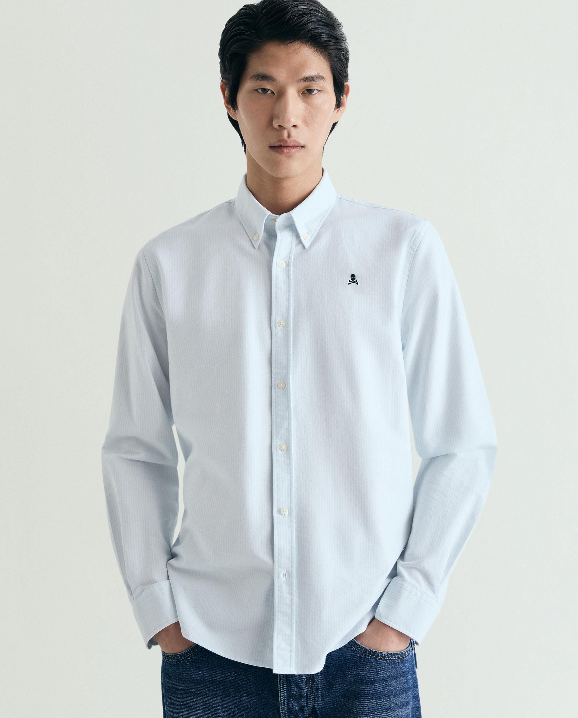 Camisa Oxford Regular Às Riscas Azul-1