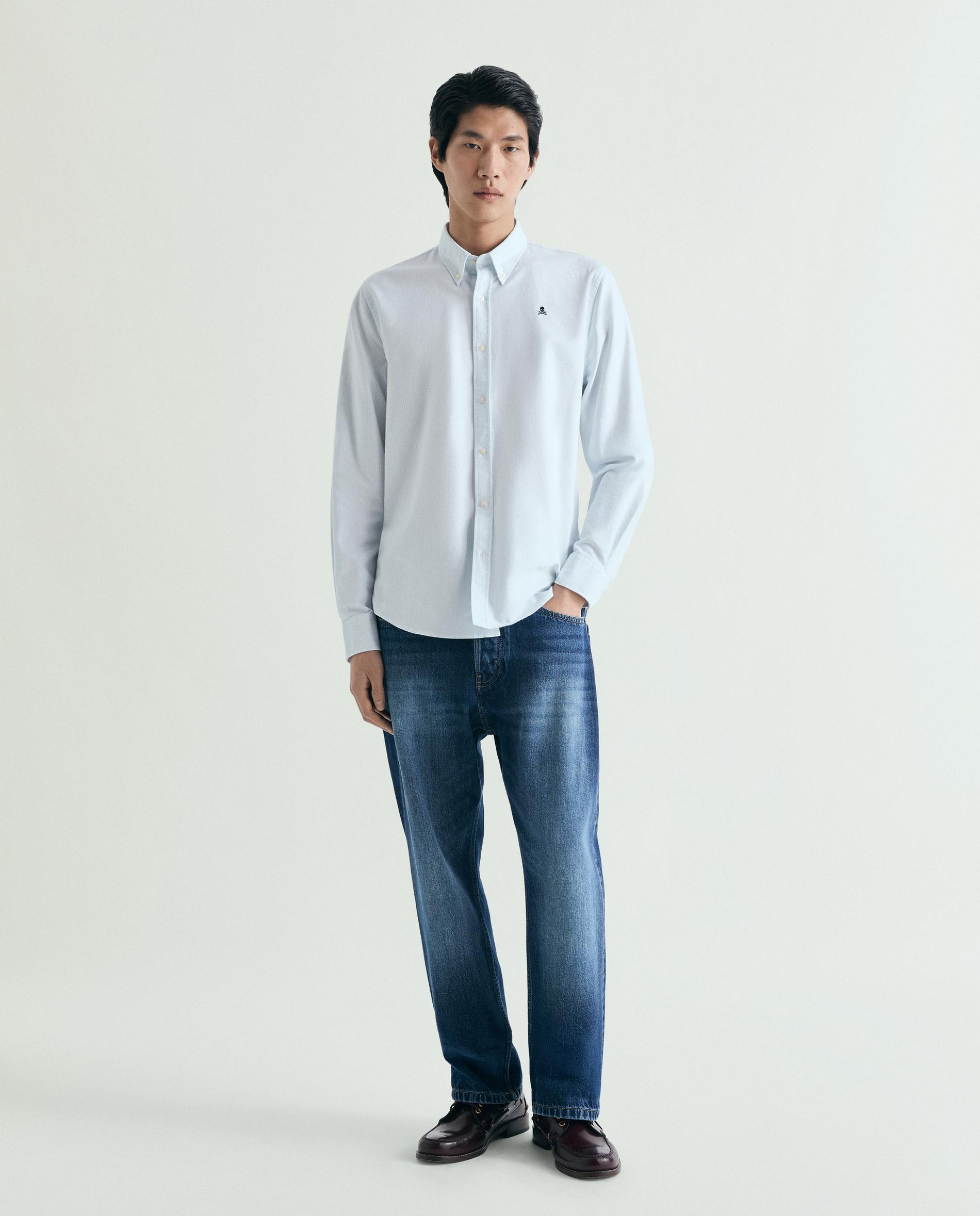 Camisa Oxford Regular Às Riscas Azul-3