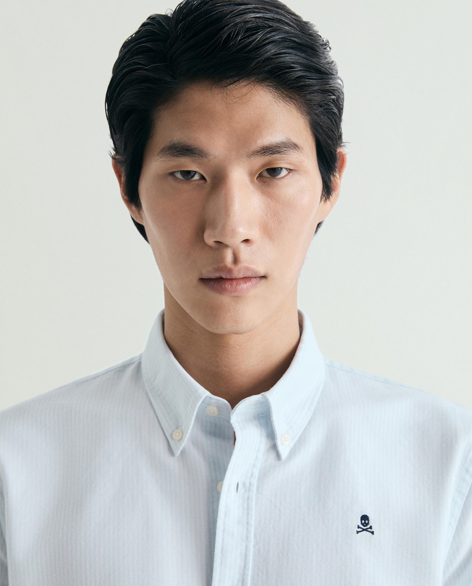 Camisa Oxford Regular Às Riscas Azul-4