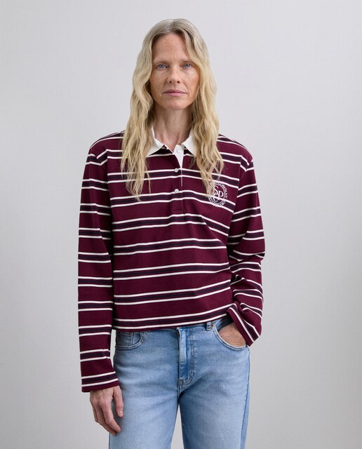 Imagem 0 de Polo de Manga Comprida com Estampado às Riscas