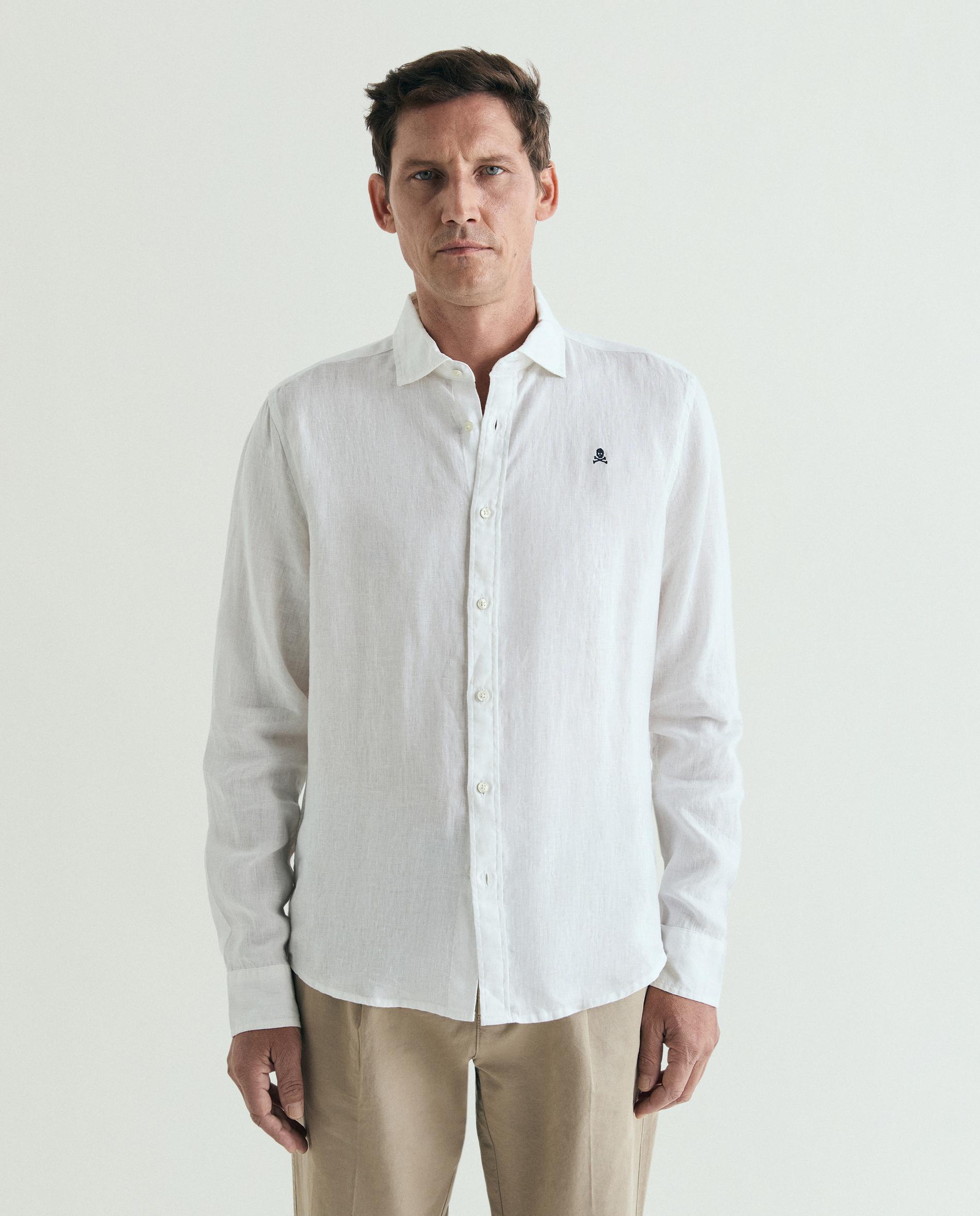 Camisa de Linho Regular Fit Lisa Branco-1