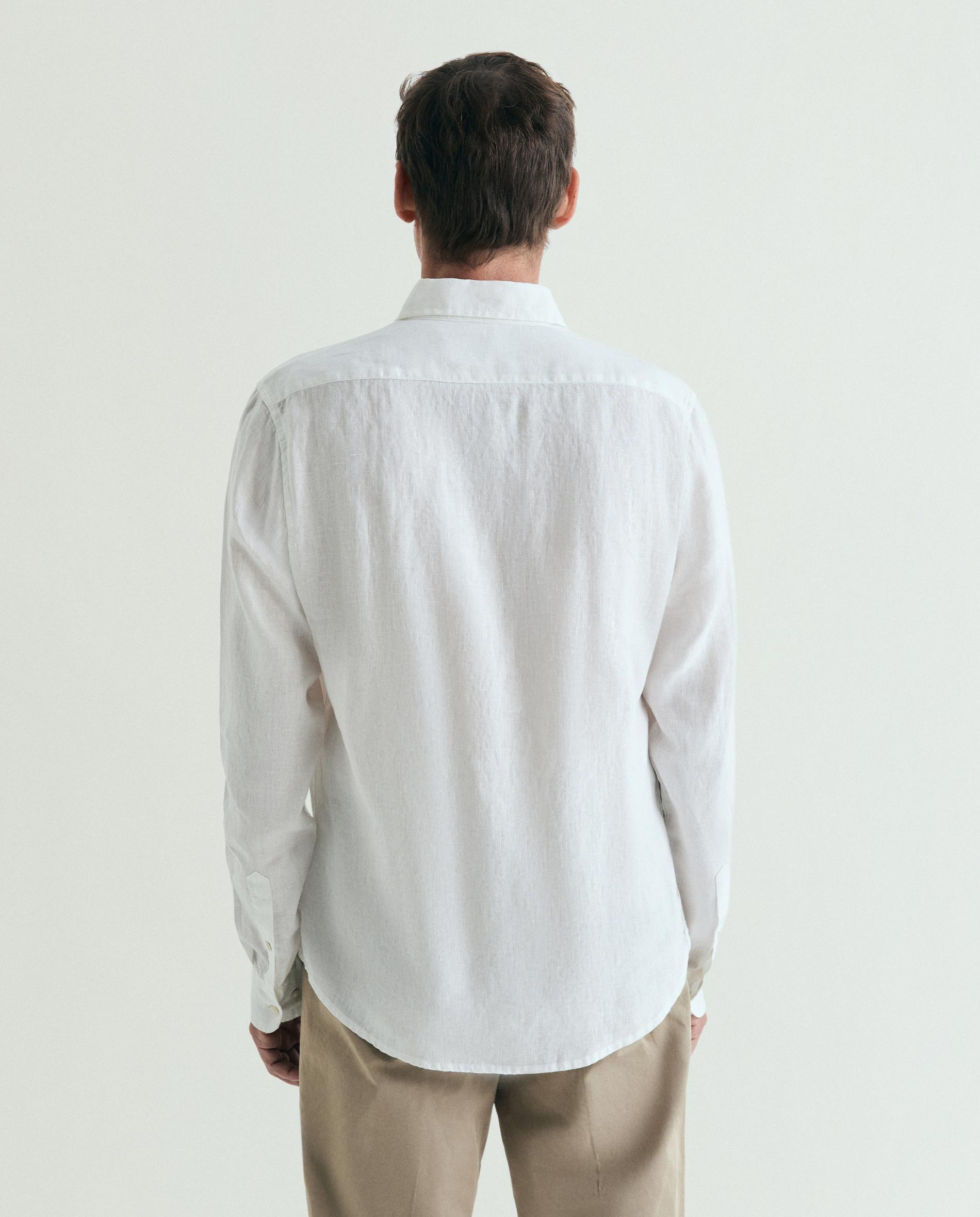Camisa de Linho Regular Fit Lisa Branco-3