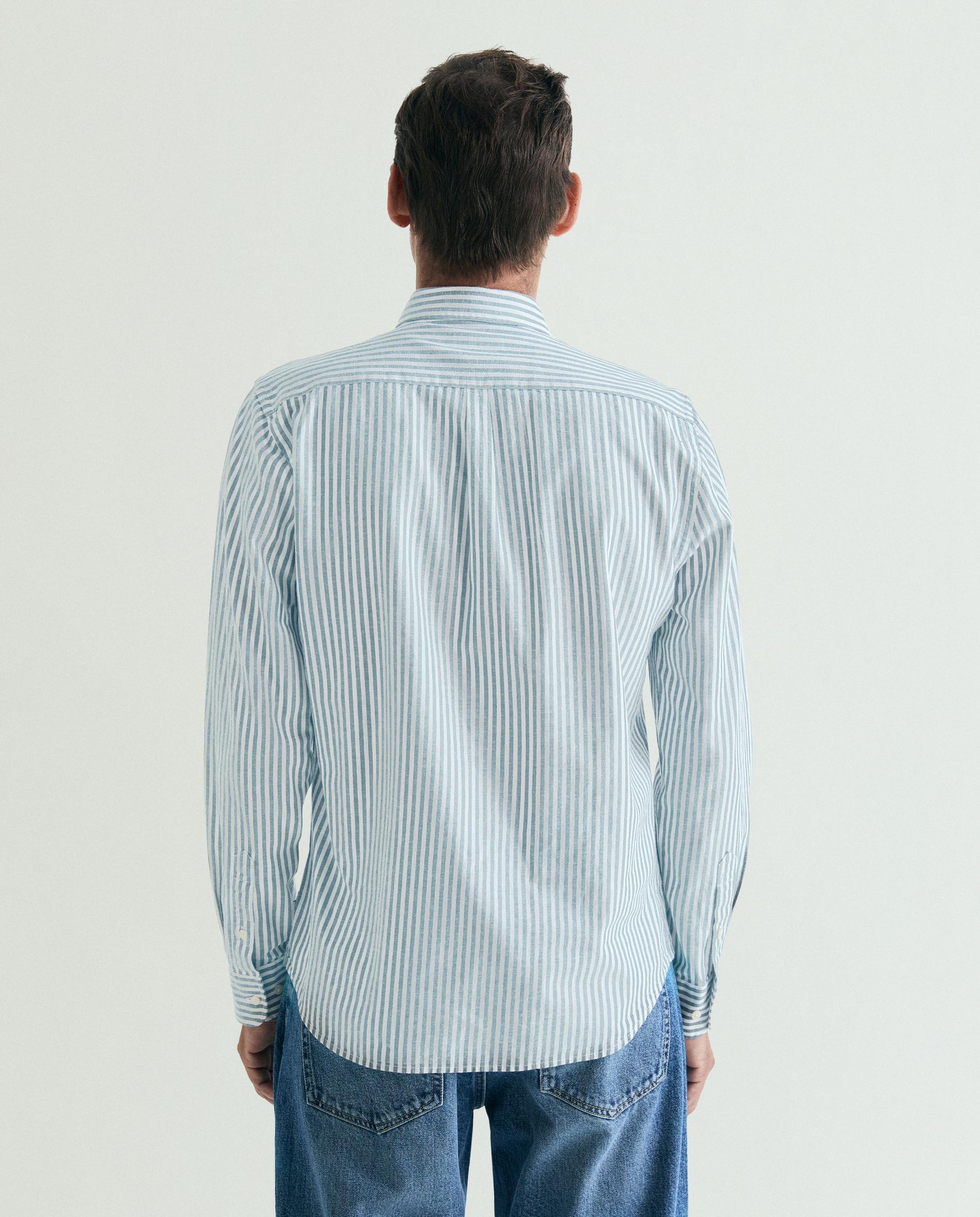 Camisa Às Riscas de Manga Comprida Azul-3