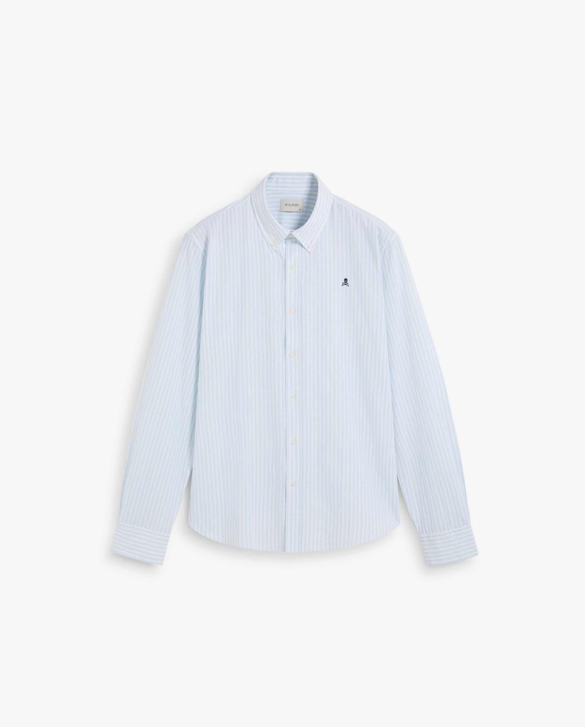 Camisa Às Riscas de Manga Comprida Azul-4
