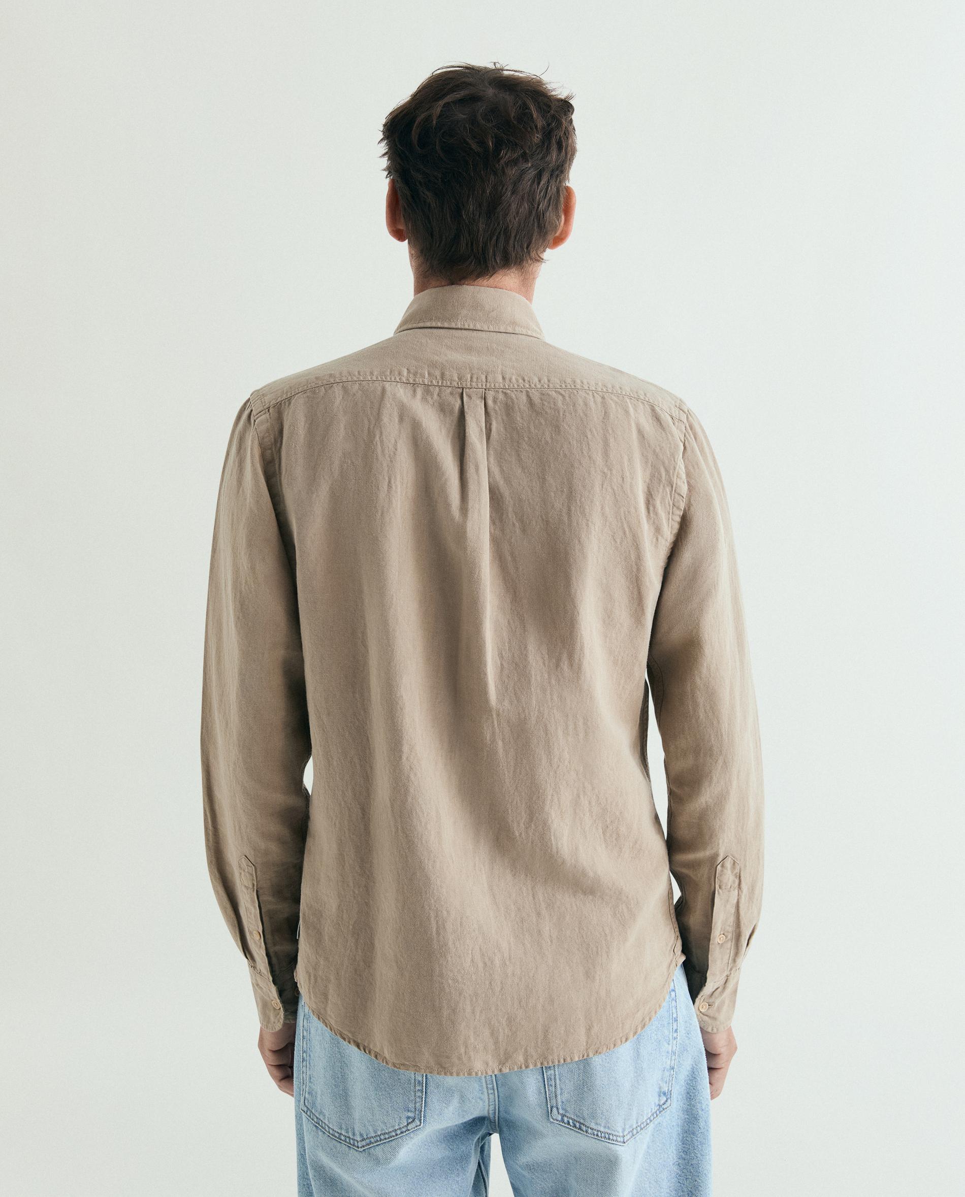 Camisa Regular Fit de Manga Comprida Lisa Taupe-3