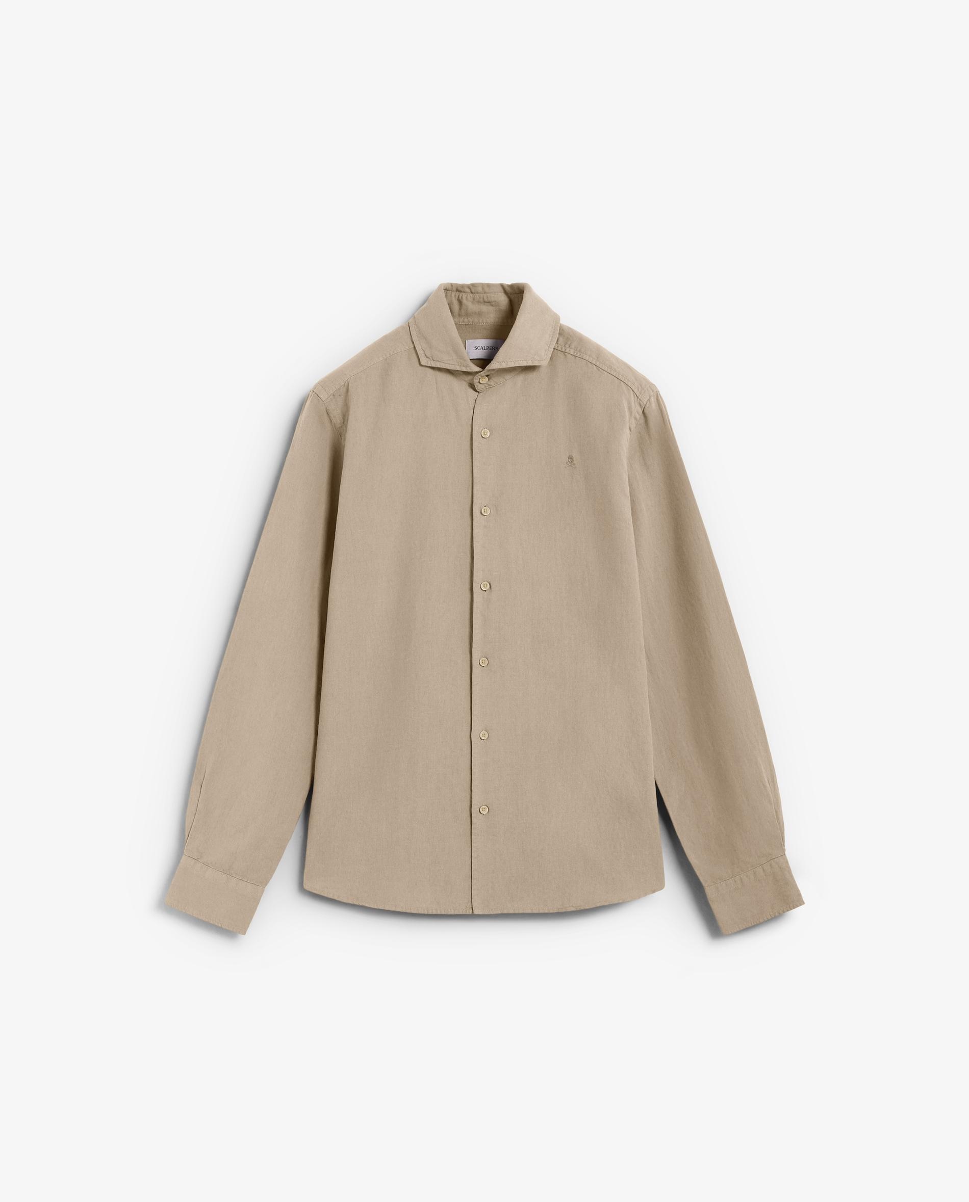 Camisa Regular Fit de Manga Comprida Lisa Taupe-4