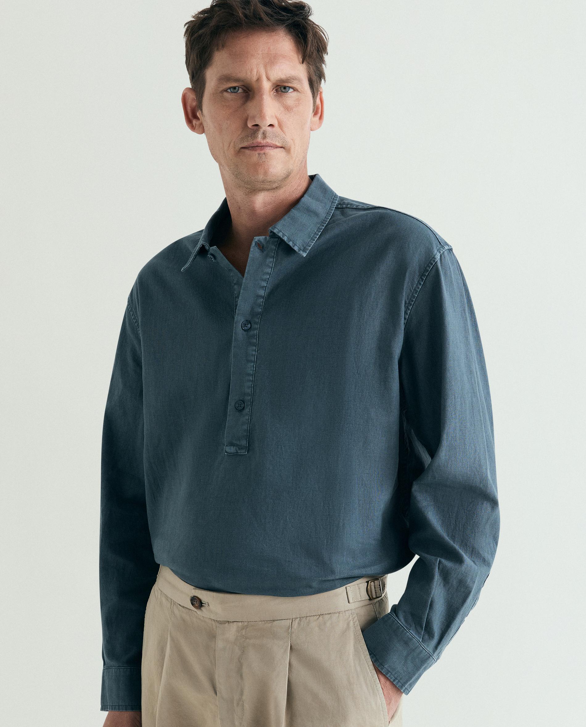 Camisa de Manga Comprida com Gola Polo Navy-1