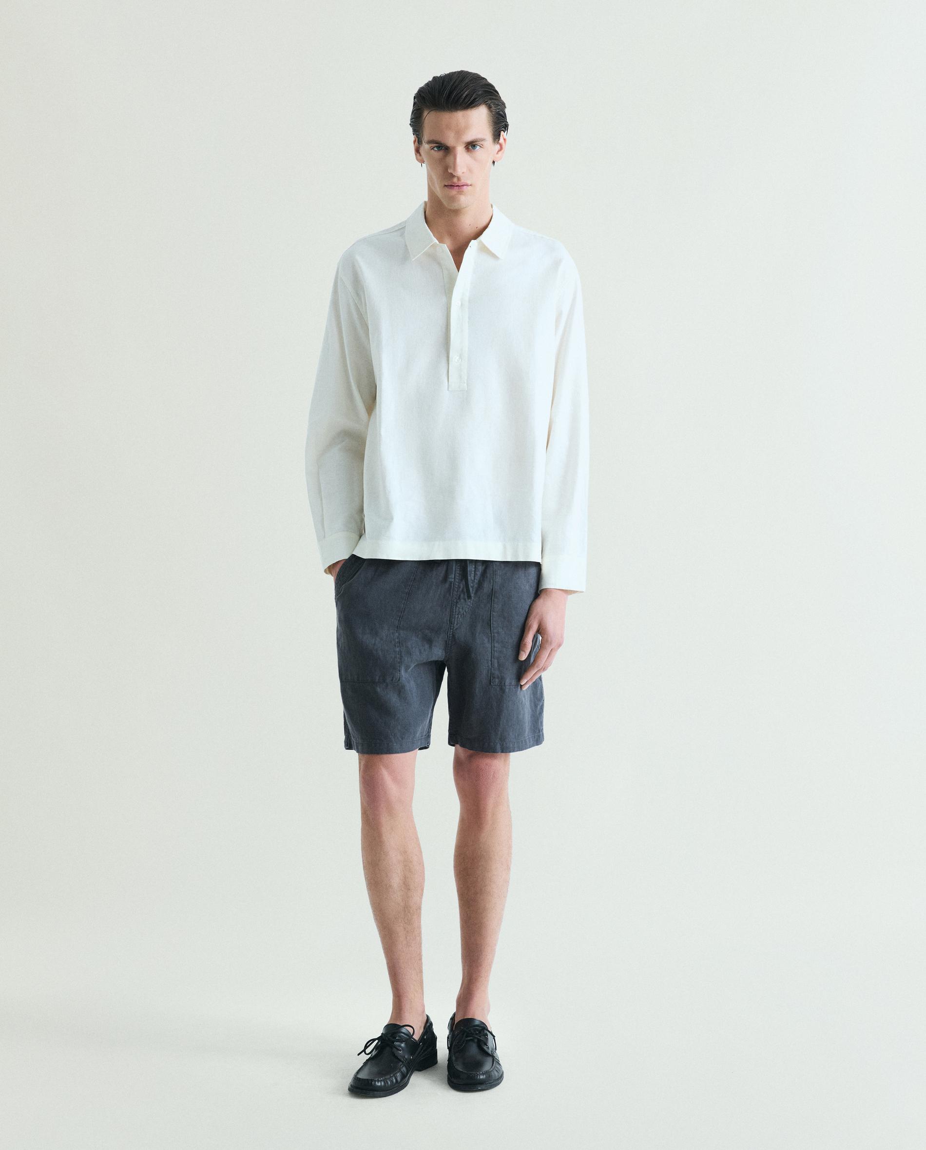Camisa de Manga Comprida com Gola Polo Branco-3