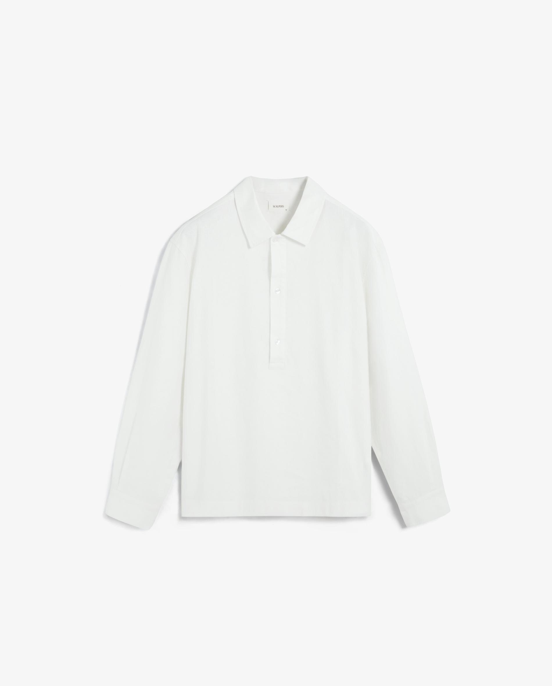 Camisa de Manga Comprida com Gola Polo Branco-4