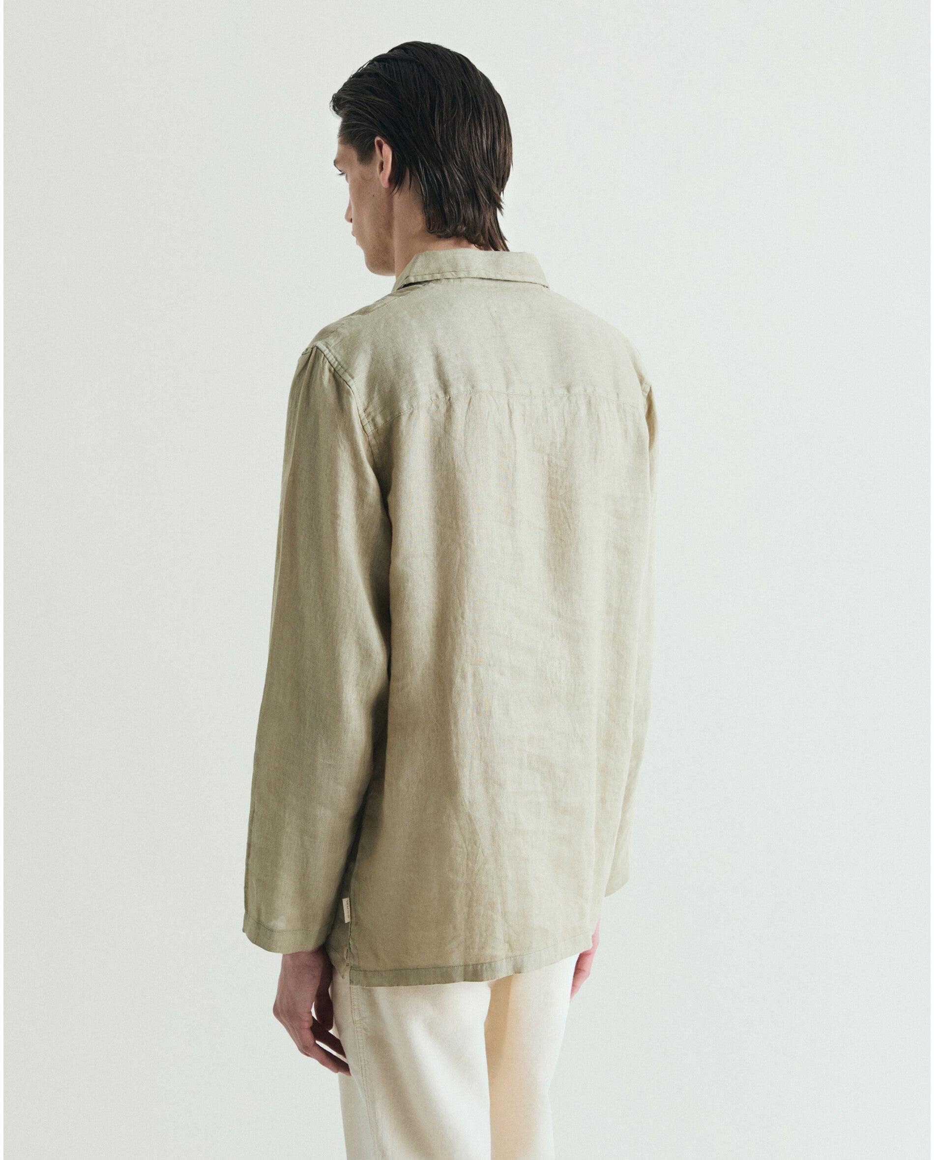Camisa de Linho Relaxed Fit com Bolso no Peito Areia-2