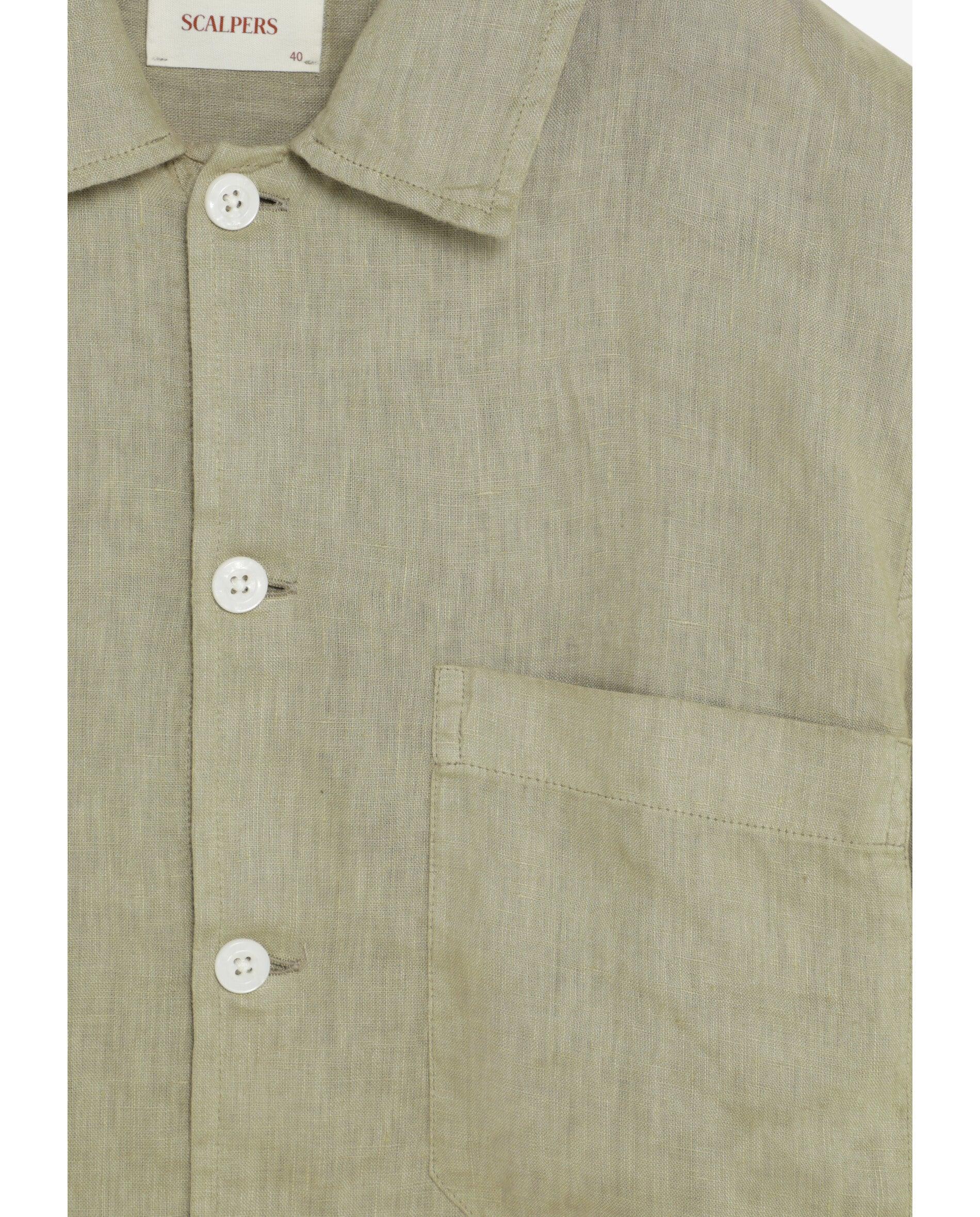 Camisa de Linho Relaxed Fit com Bolso no Peito Areia-3