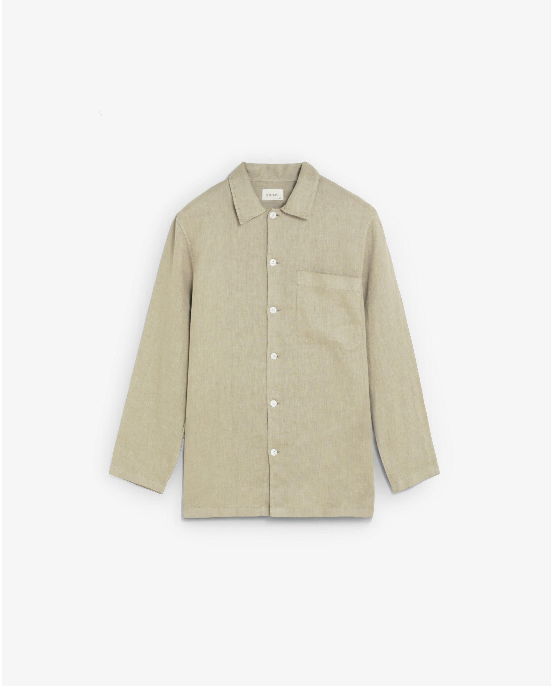 Camisa de Linho Relaxed Fit com Bolso no Peito Areia-4