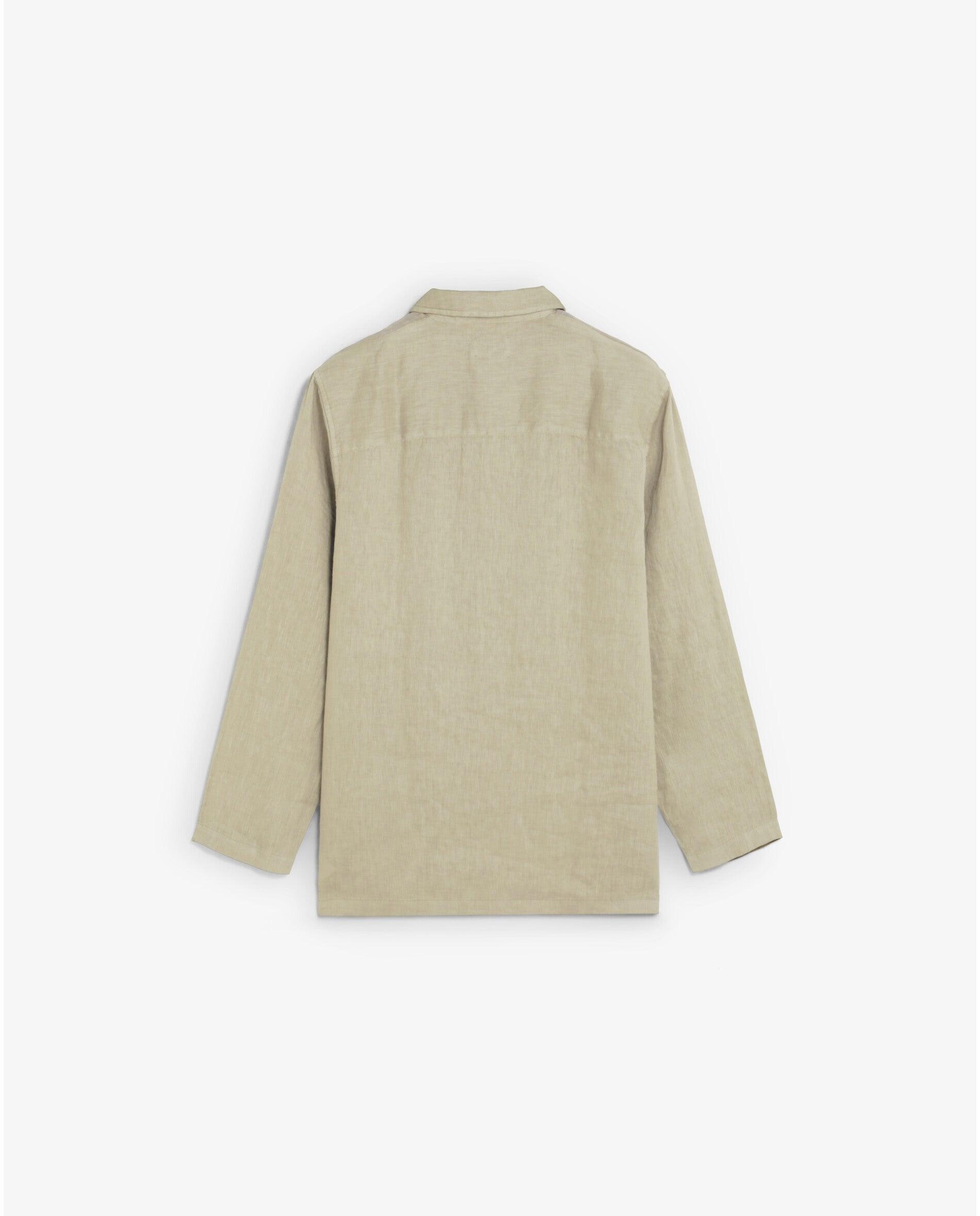 Camisa de Linho Relaxed Fit com Bolso no Peito Areia-5