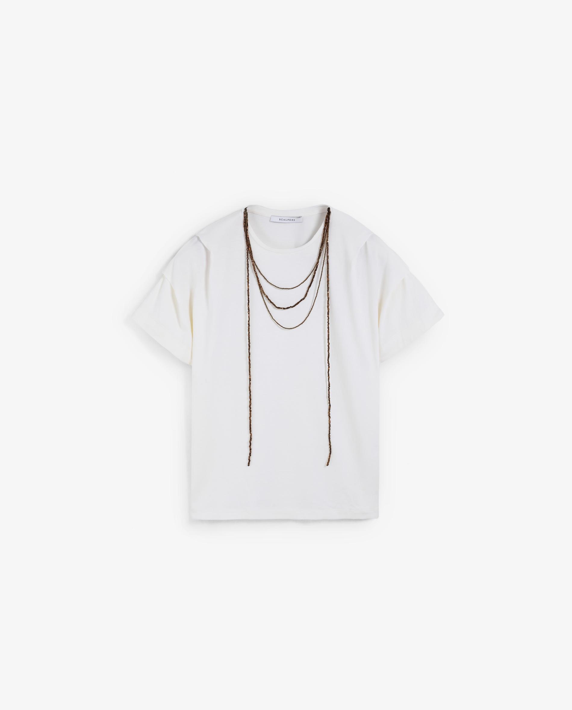 T-shirt de Manga Curta com Correntes Decorativas Branco-5