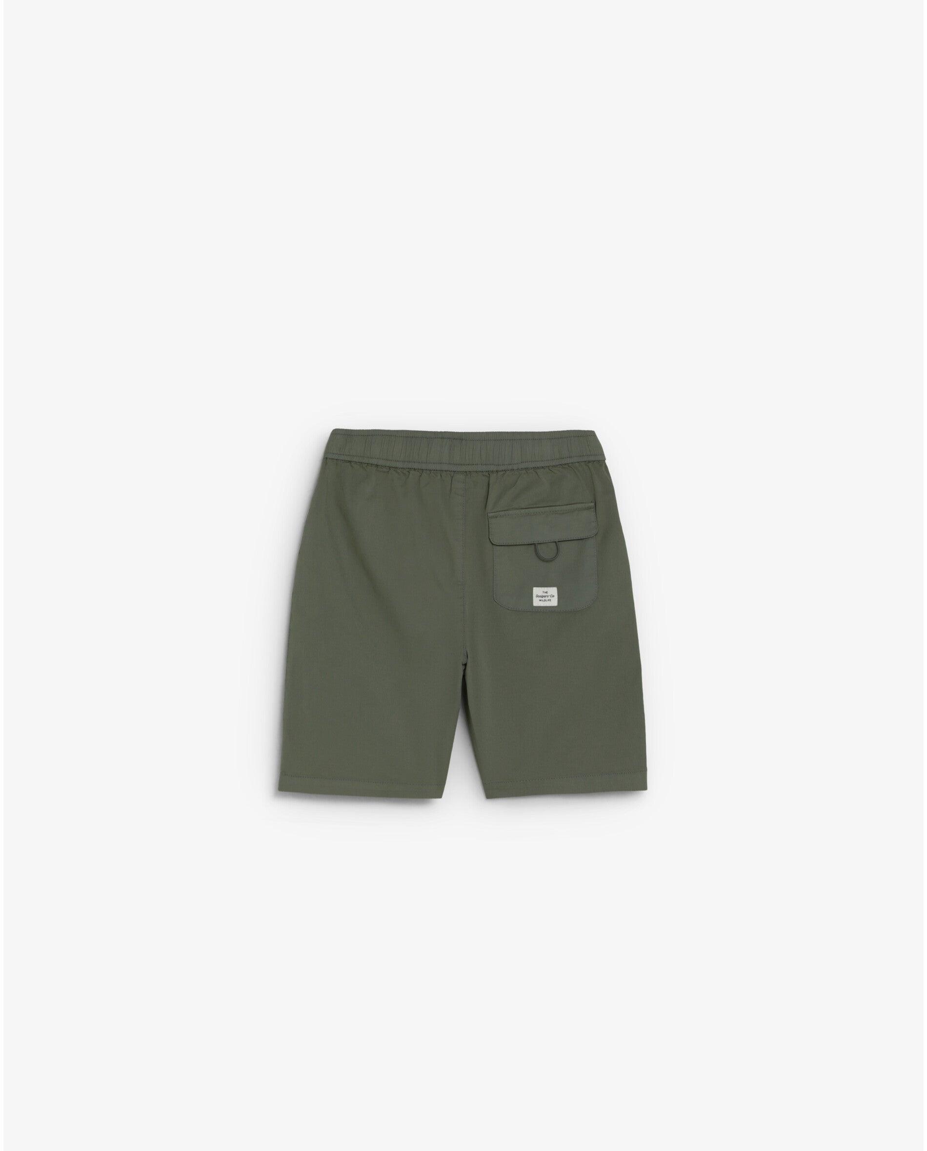 Bermudas Infantil Ligeiramente Elásticas com Fecho Zip e Botão Verde-militar-2