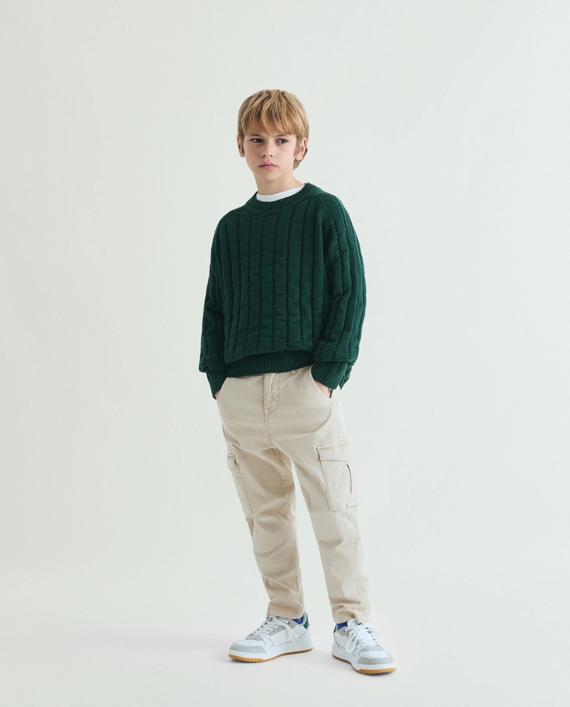 Camisola Infantil Canelada com Gola Redonda Scalpers Verde-escuro-2