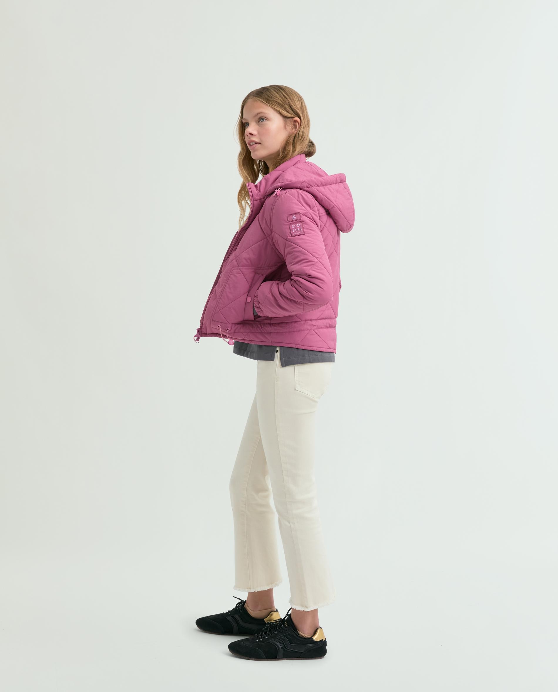 Casaco Acolchoado Infantil com Capuz e Fecho Zip Scalpers Malva-3