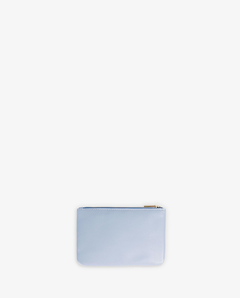Porta-moedas de Pele com Textura Entrançada Azul-claro-3