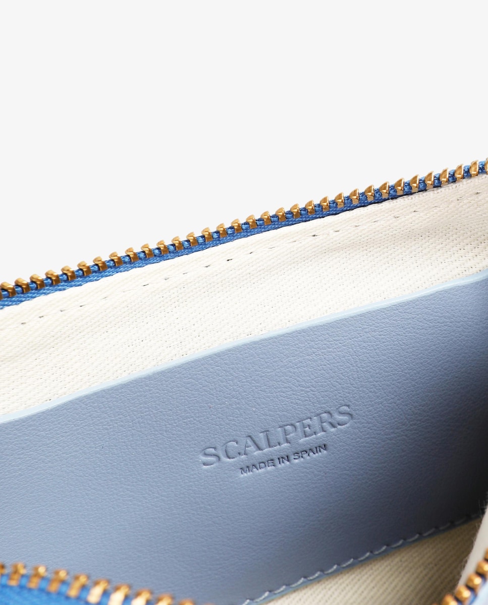Porta-moedas de Pele com Textura Entrançada Azul-claro-5