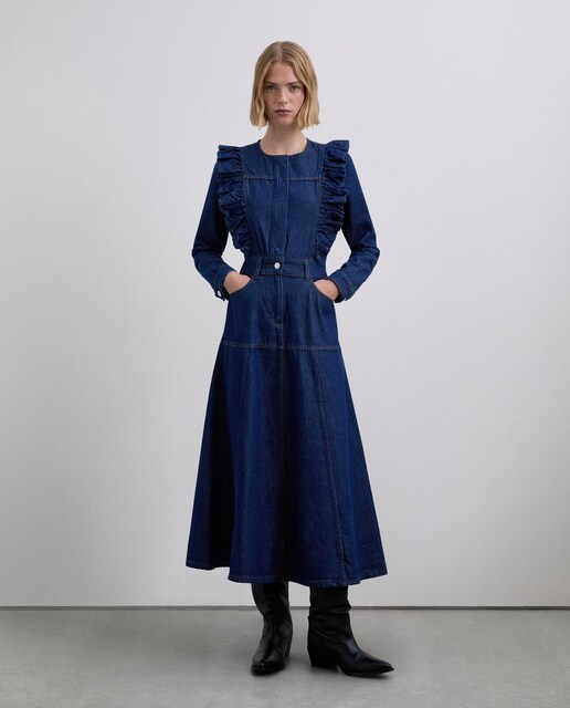 Imagem 0 de Vestido Jeans com Folhos