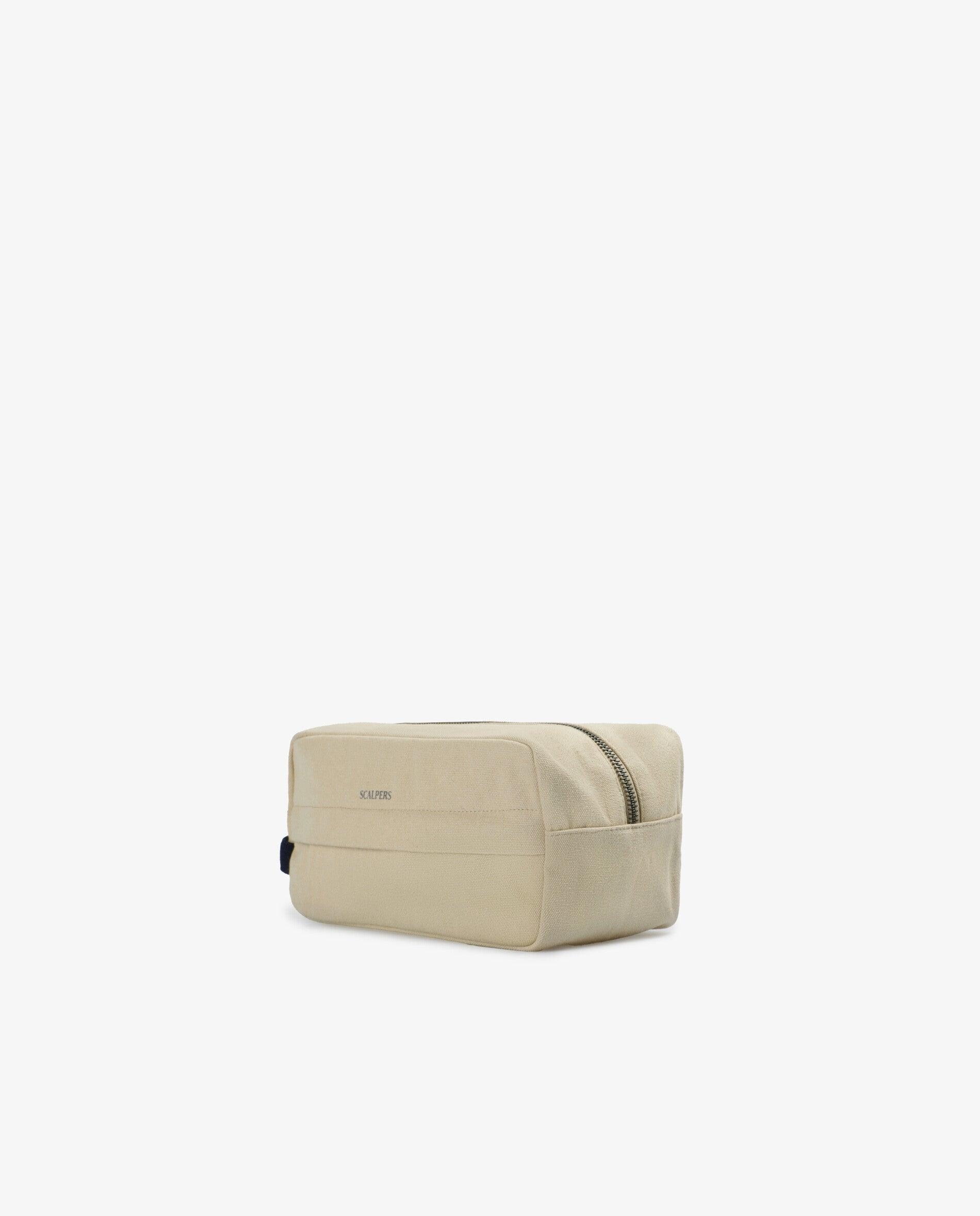Necessaire com Bolso Frontal e Alça Lateral Bege-3