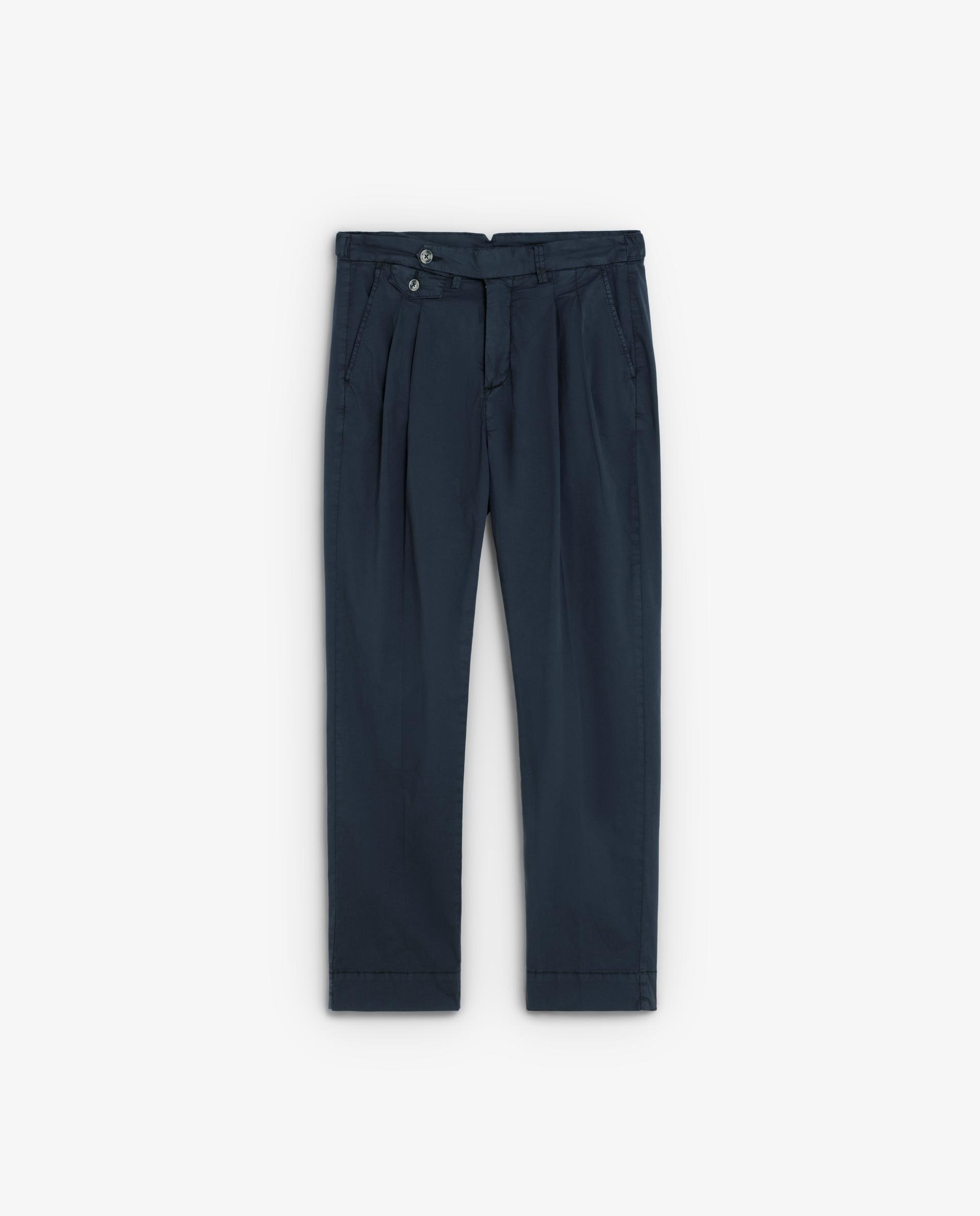 Calças Chino Cropped com Pinças Azul-marinho-5