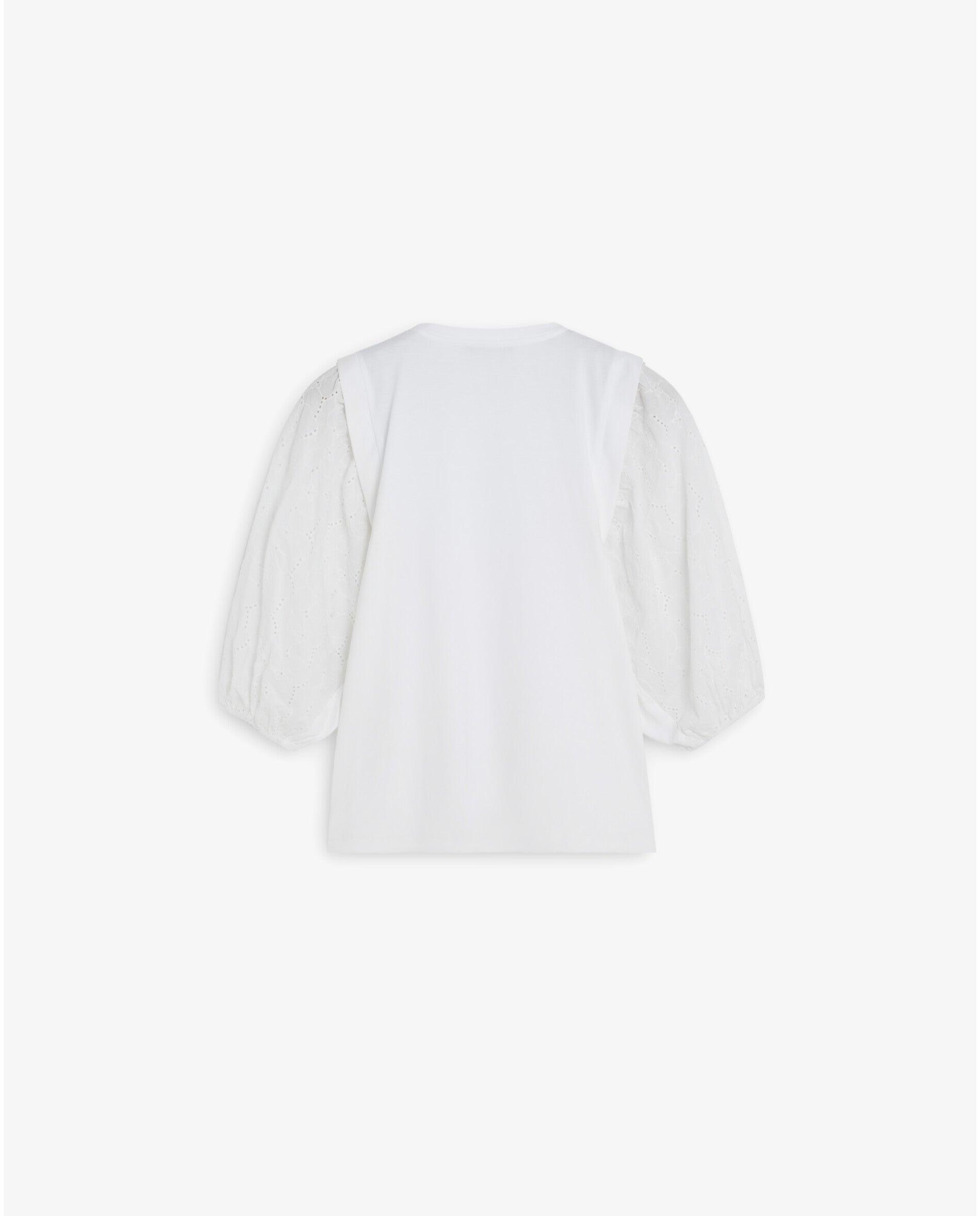 T-shirt com Mangas Abalonadas e Detalhes Perfurados Branco-5