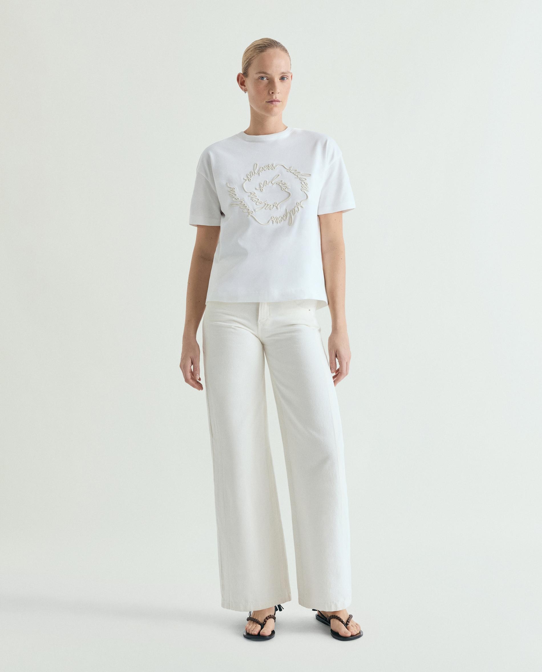 T-shirt de Algodão com Bordado Frontal Branco-3