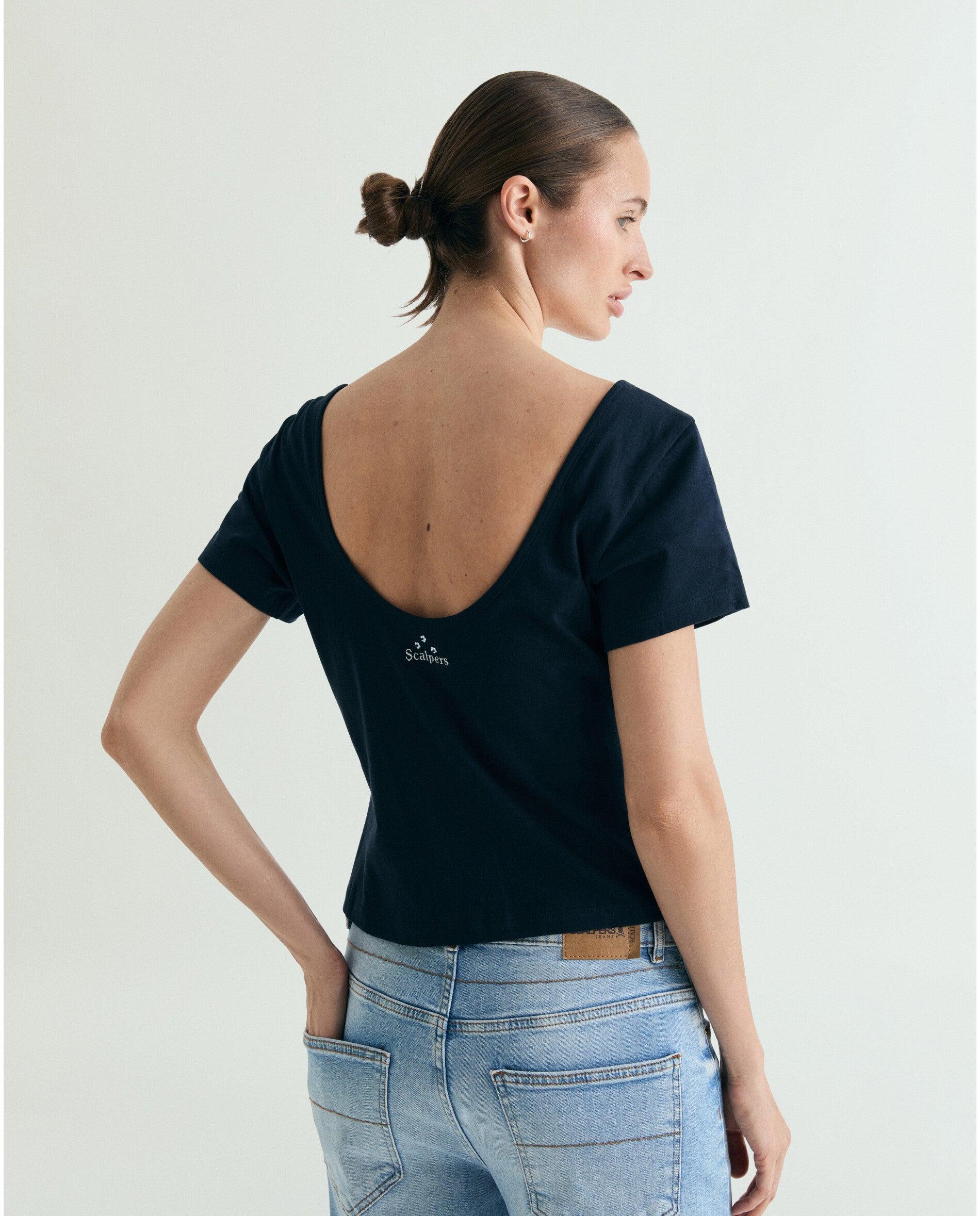 T-shirt com Abalorios de Manga Curta Navy-3