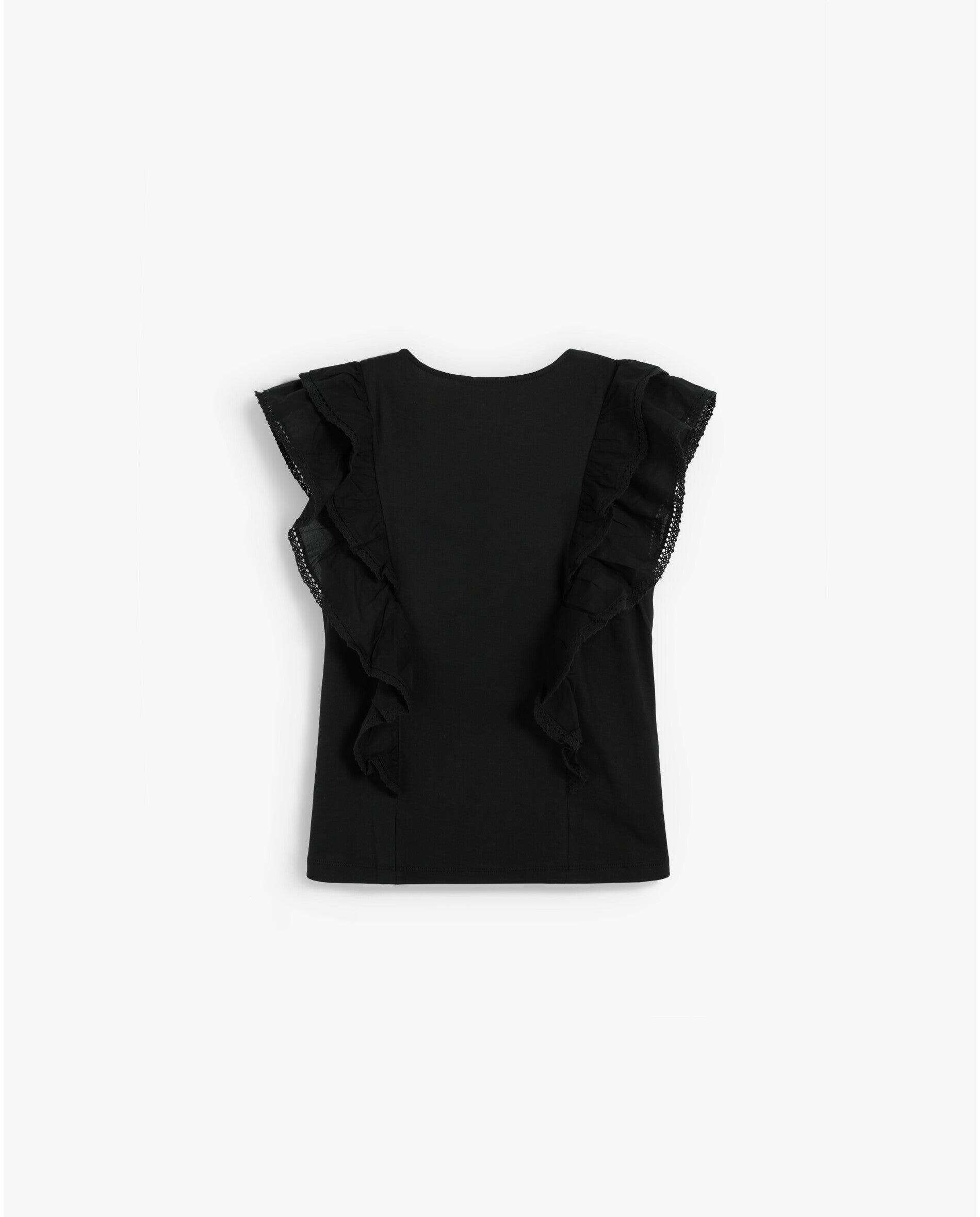 T-shirt Relaxed Fit com Folhos Preto-5