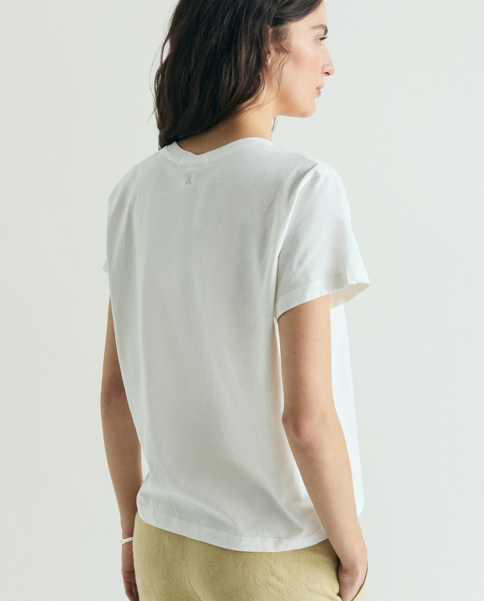 T-shirt de Manga Curta com Decote em V Branco-3