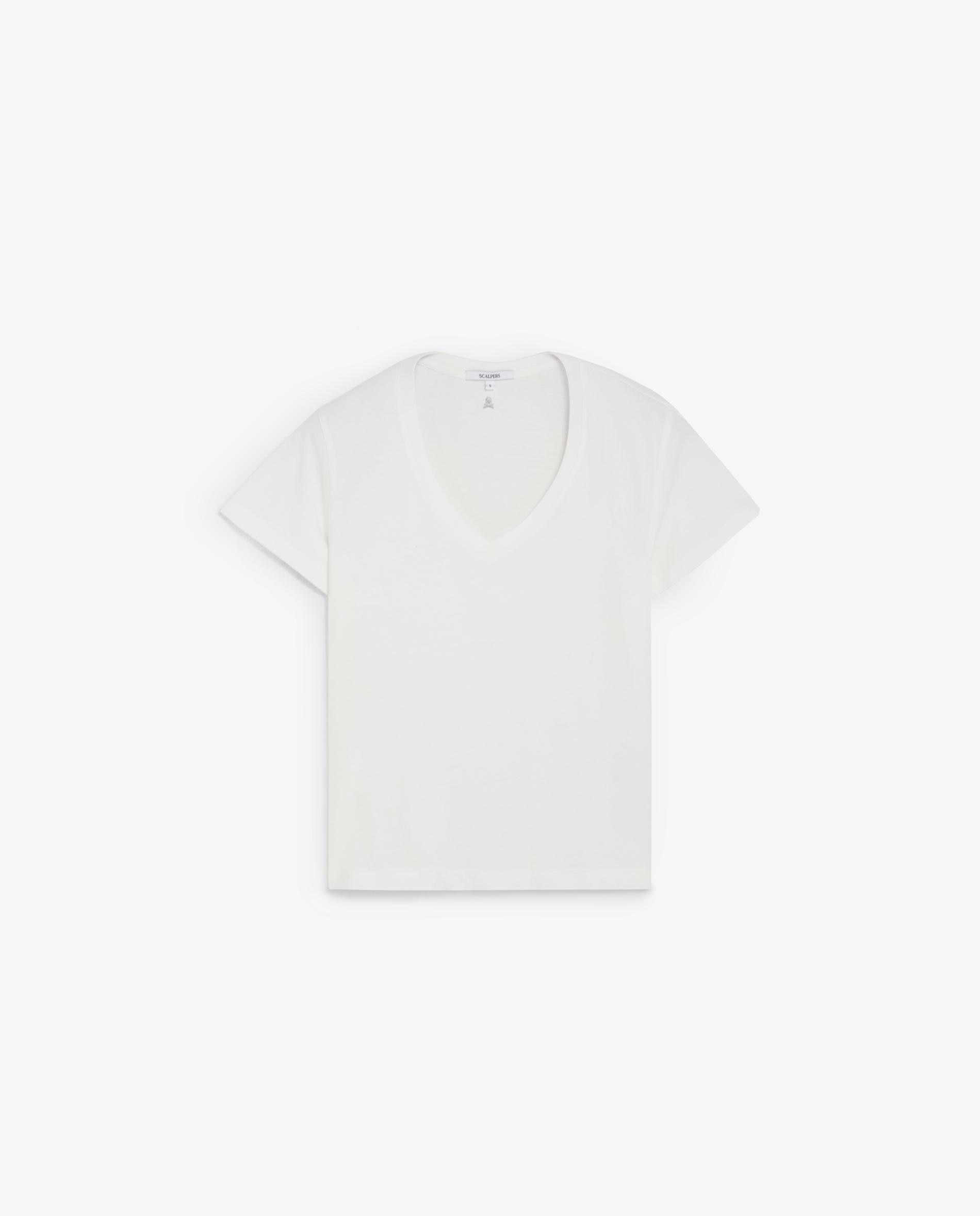 T-shirt de Manga Curta com Decote em V Branco-5