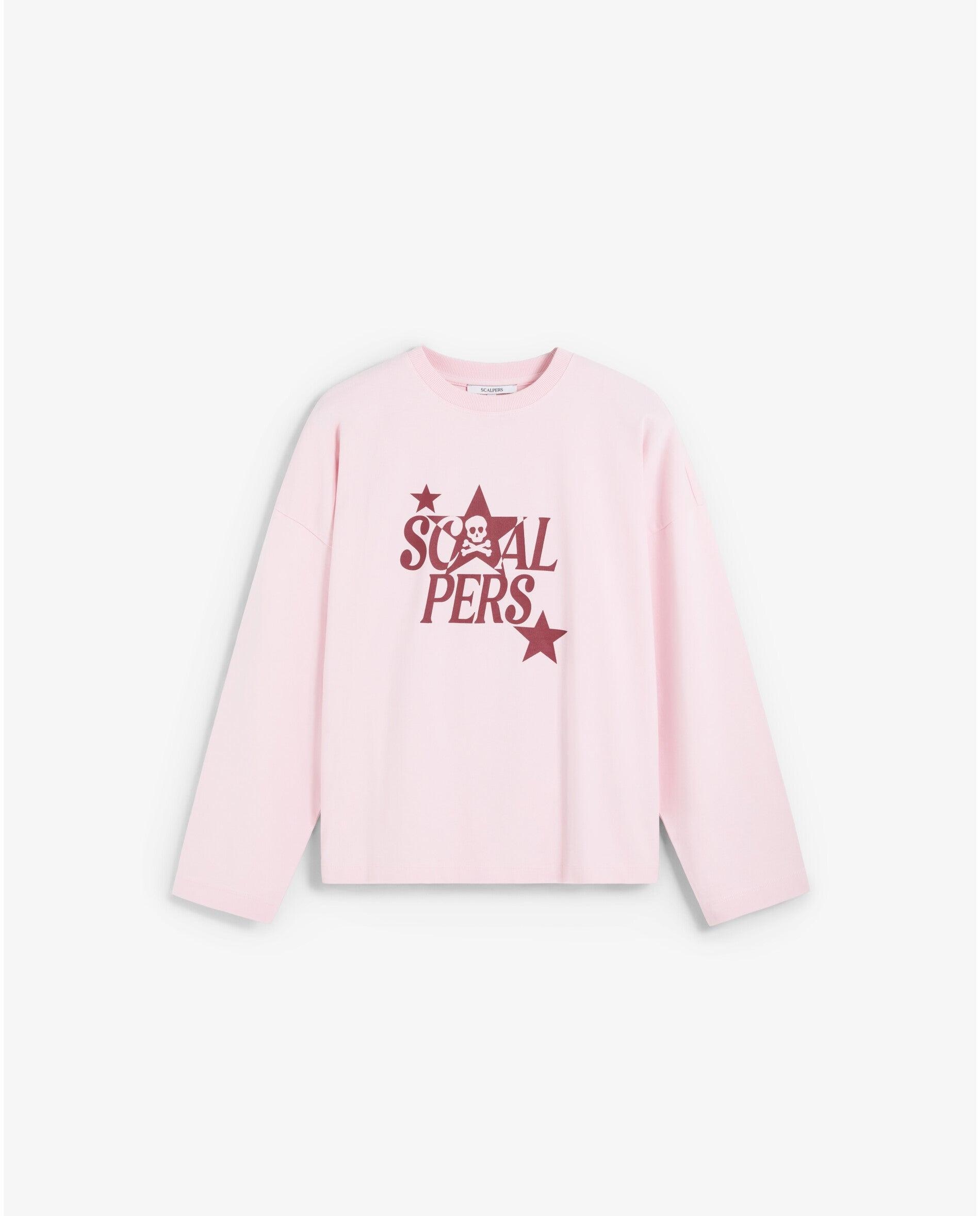 T-shirt de Manga Comprida com Desenho Frontal e Posterior Rosa-claro-1