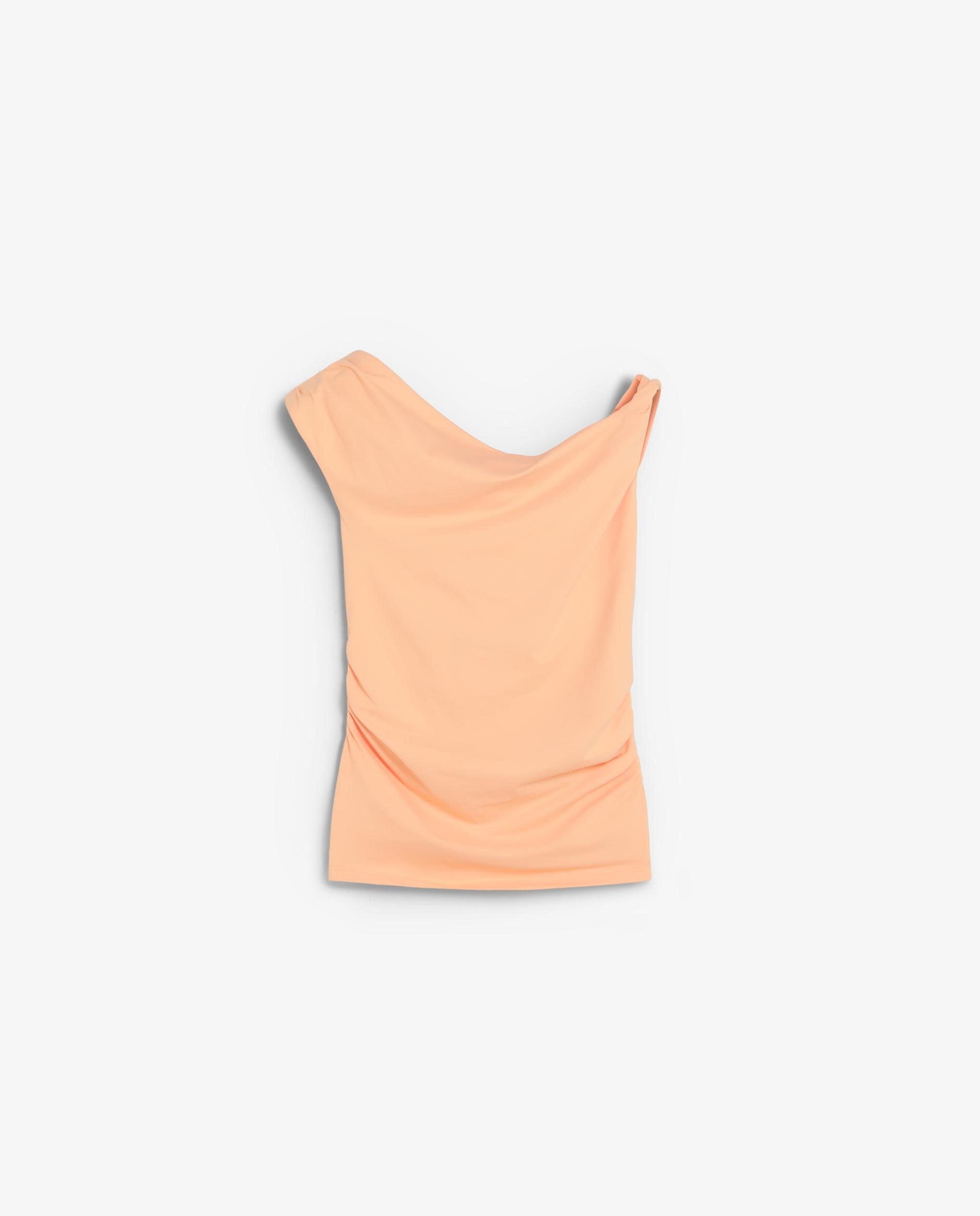 T-shirt Slim Fit com Decote Assimétrico Pêssego-4