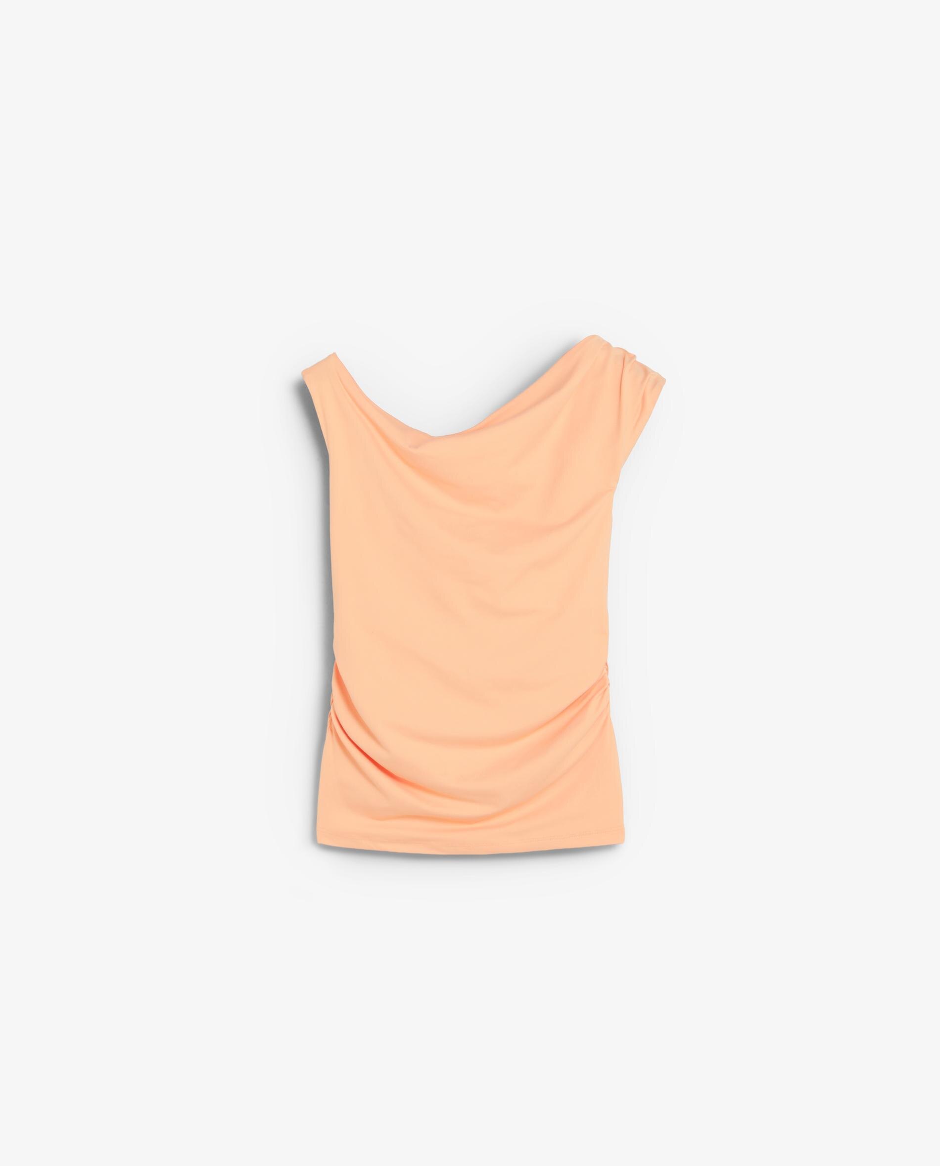 T-shirt Slim Fit com Decote Assimétrico Pêssego-5