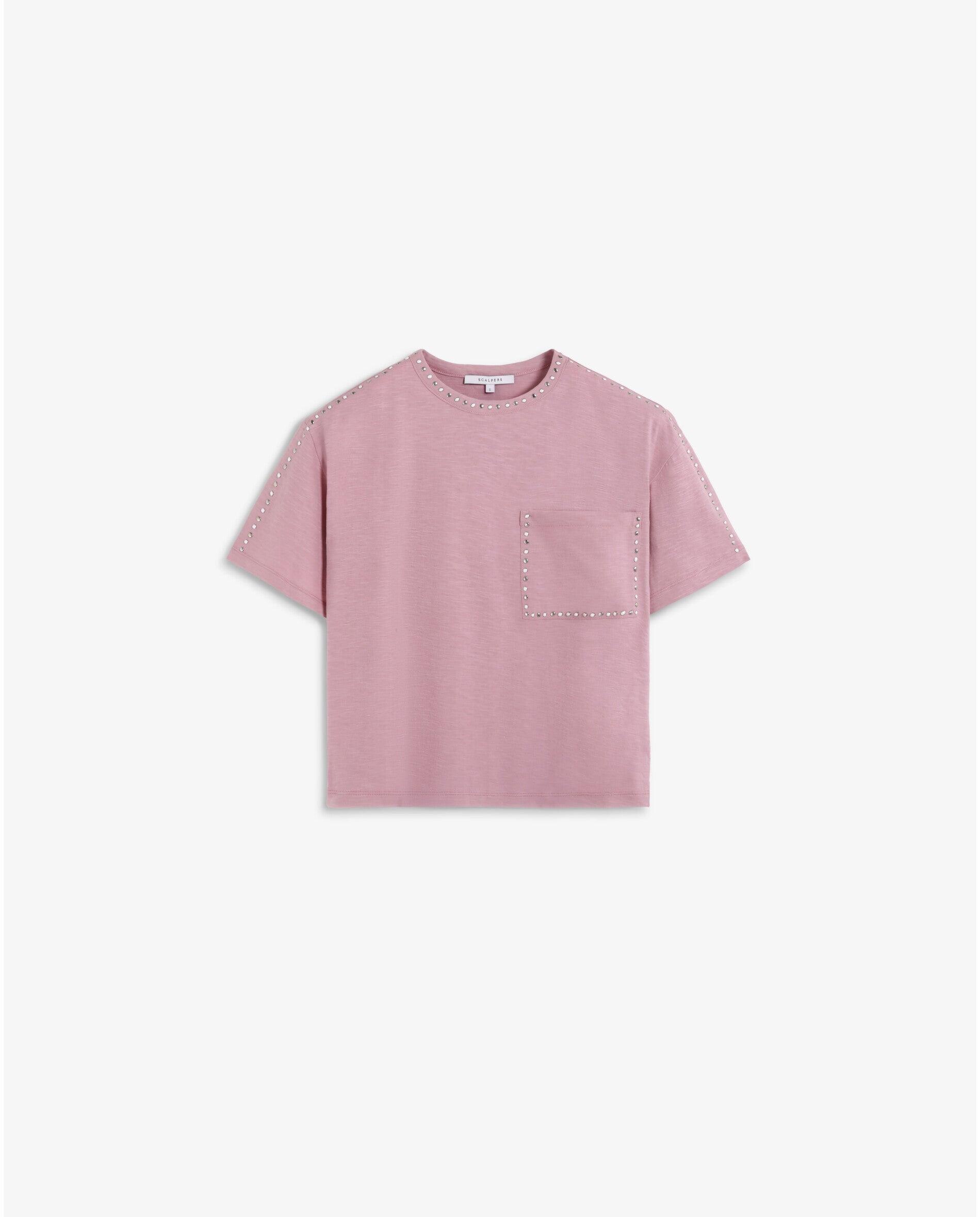 T-shirt com Bolso e Apliques Metálicos Lilás-5