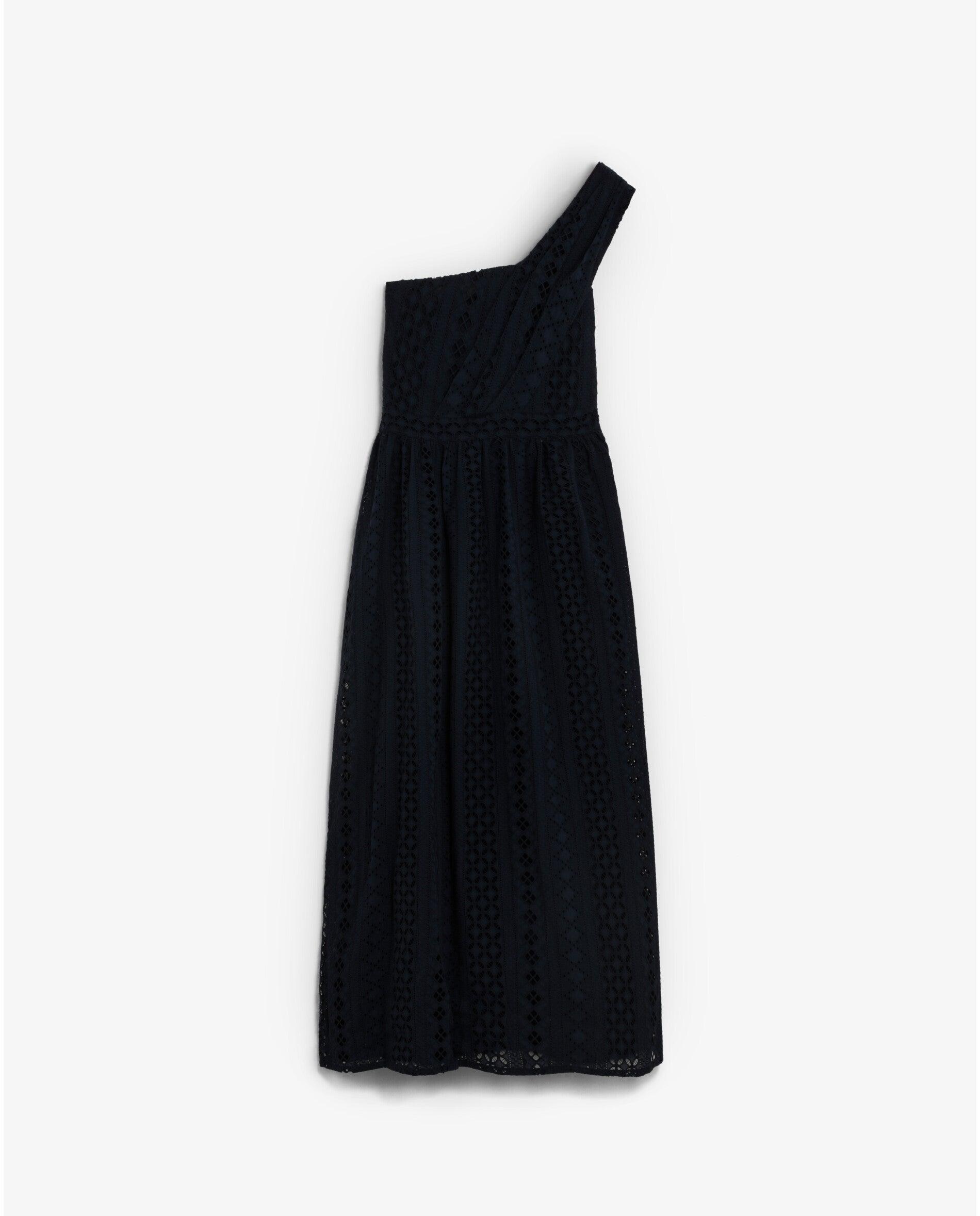 Vestido Midi em Tecido Bordado de Corte Assimétrico Navy-6