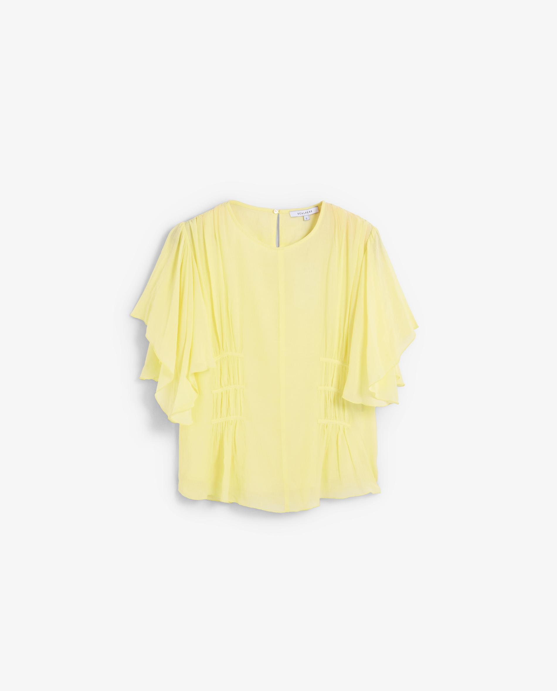 Blusa em Tecido Fluido com Franzidos na Cintura Amarelo-4