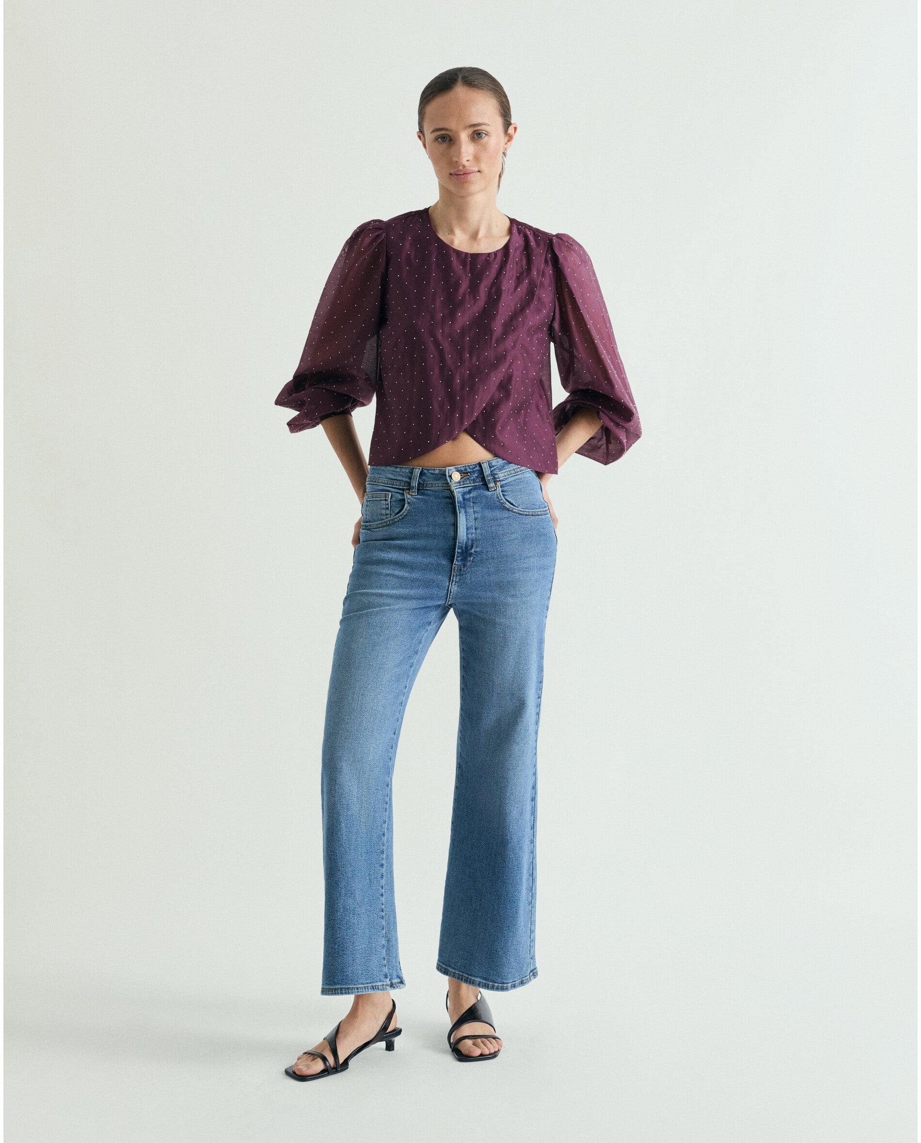 Blusa Acetinada com Strass Bordeaux-3