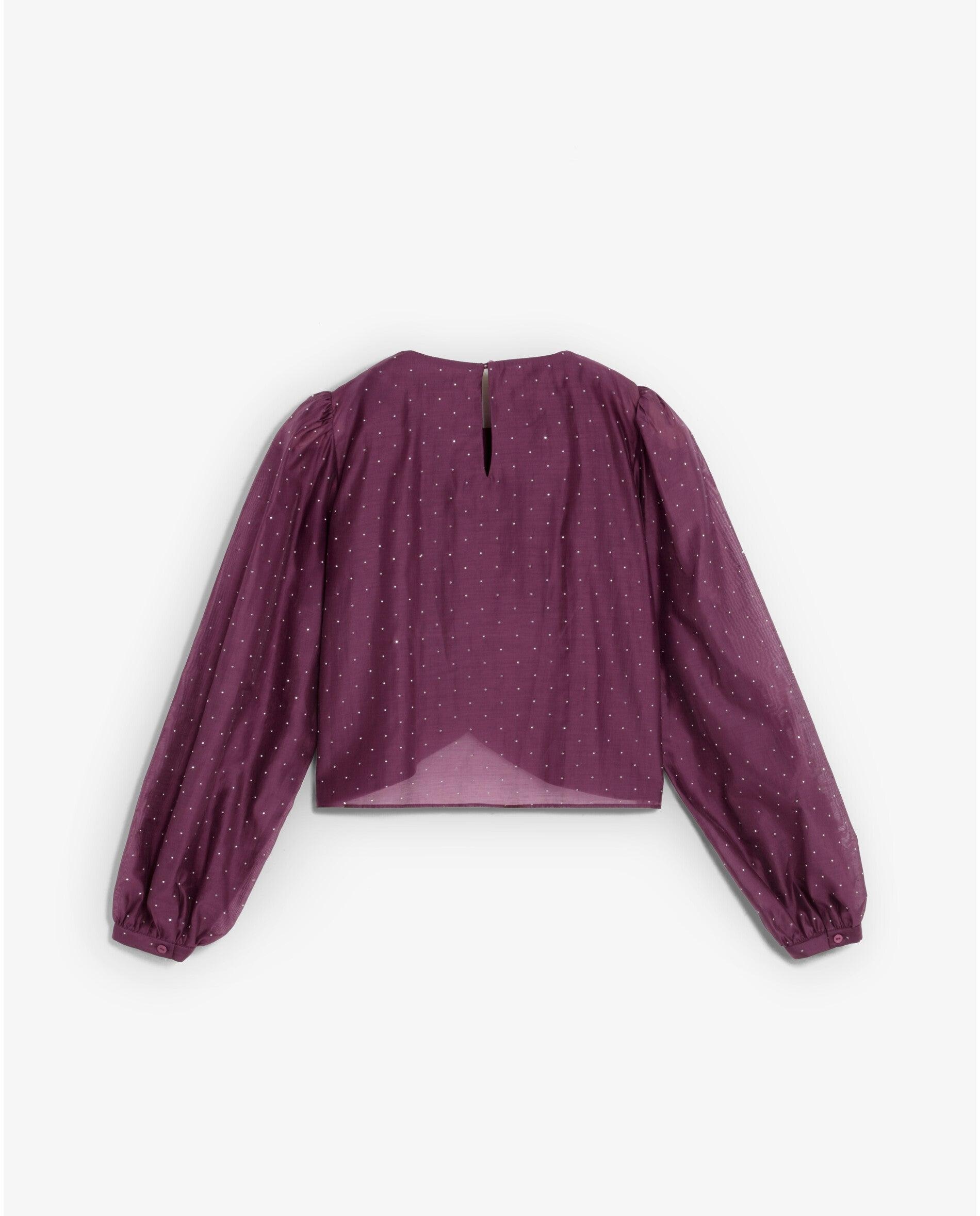 Blusa Acetinada com Strass Bordeaux-5