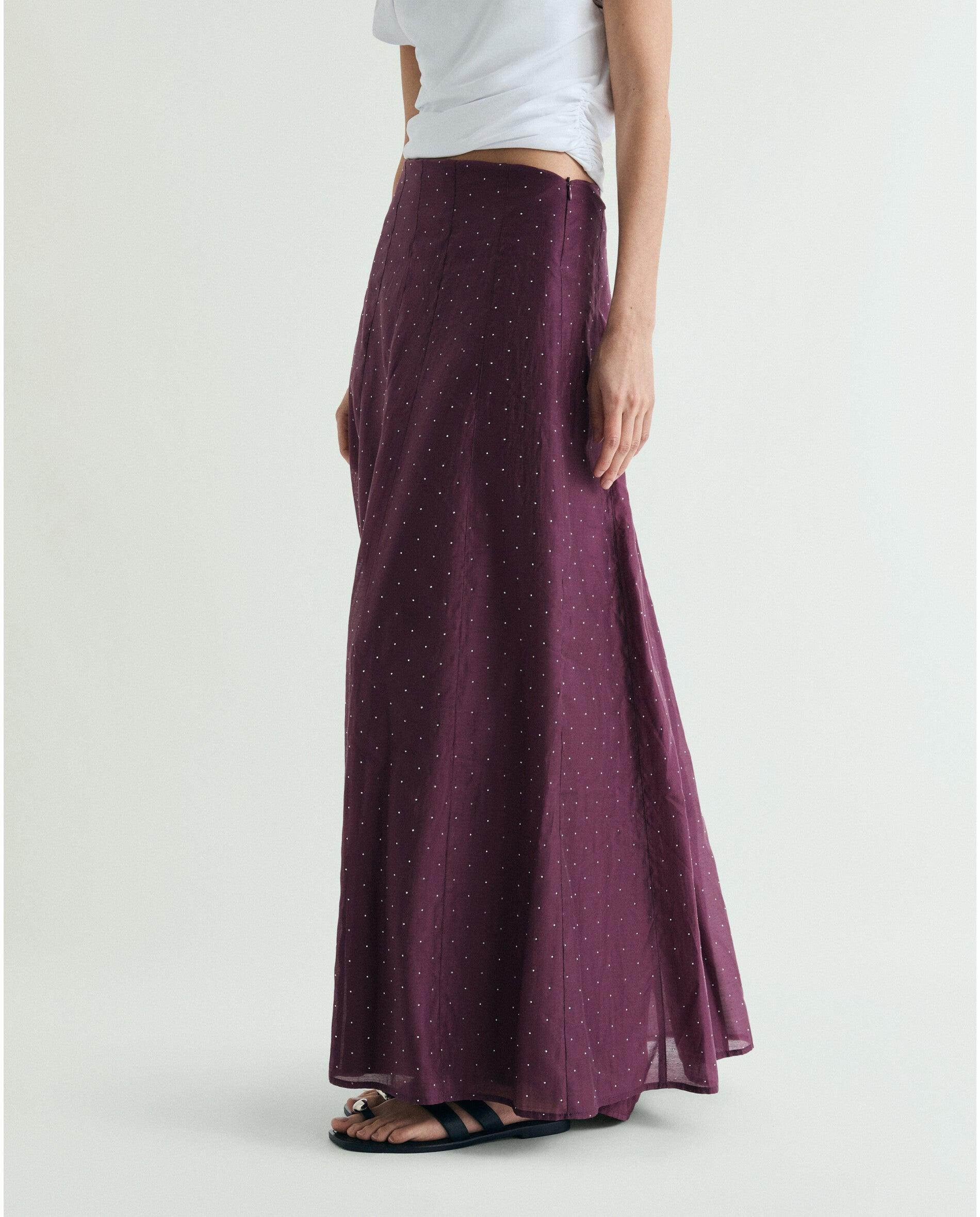 Saia Midi Acetinada com Strass Bordeaux-2