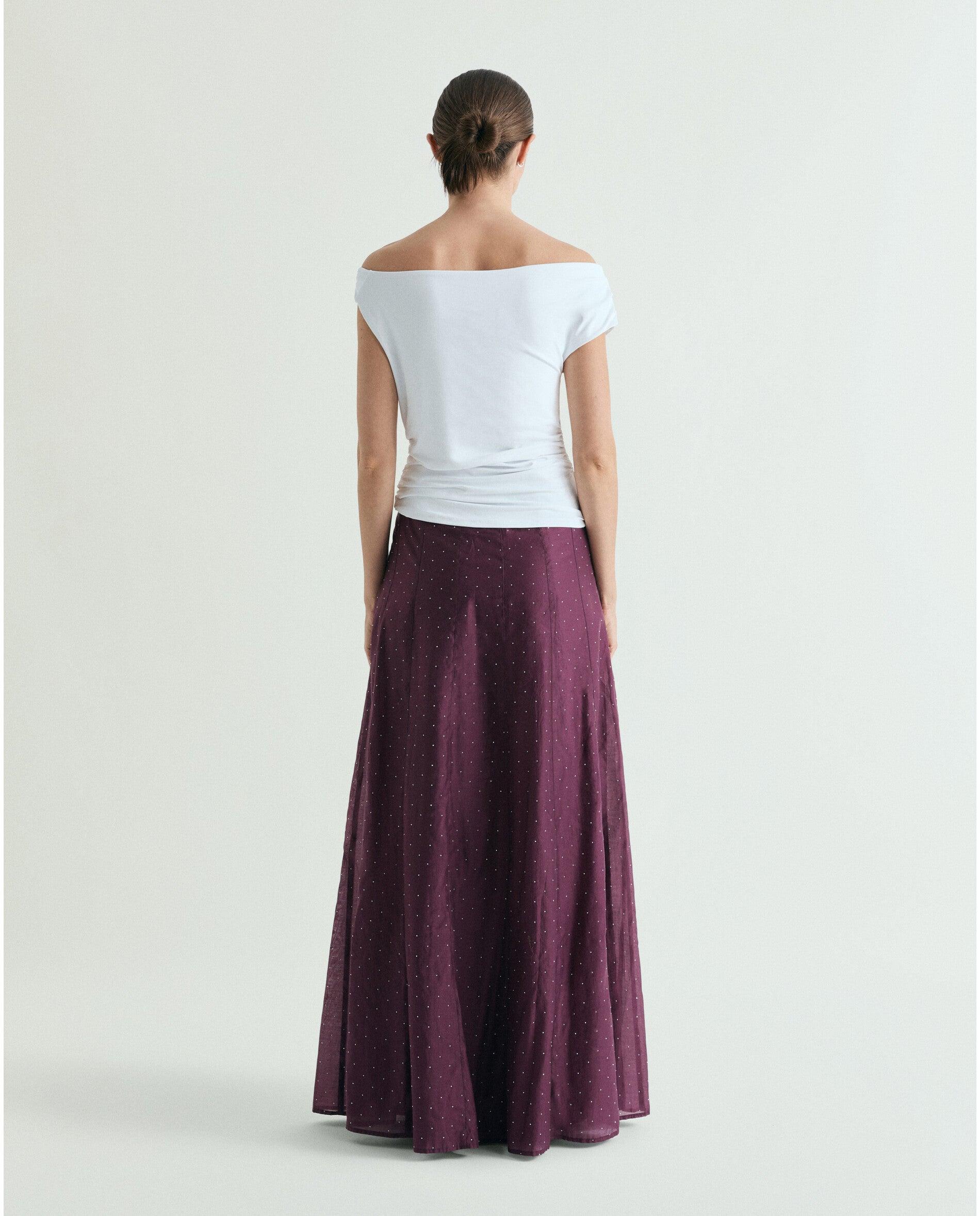 Saia Midi Acetinada com Strass Bordeaux-3