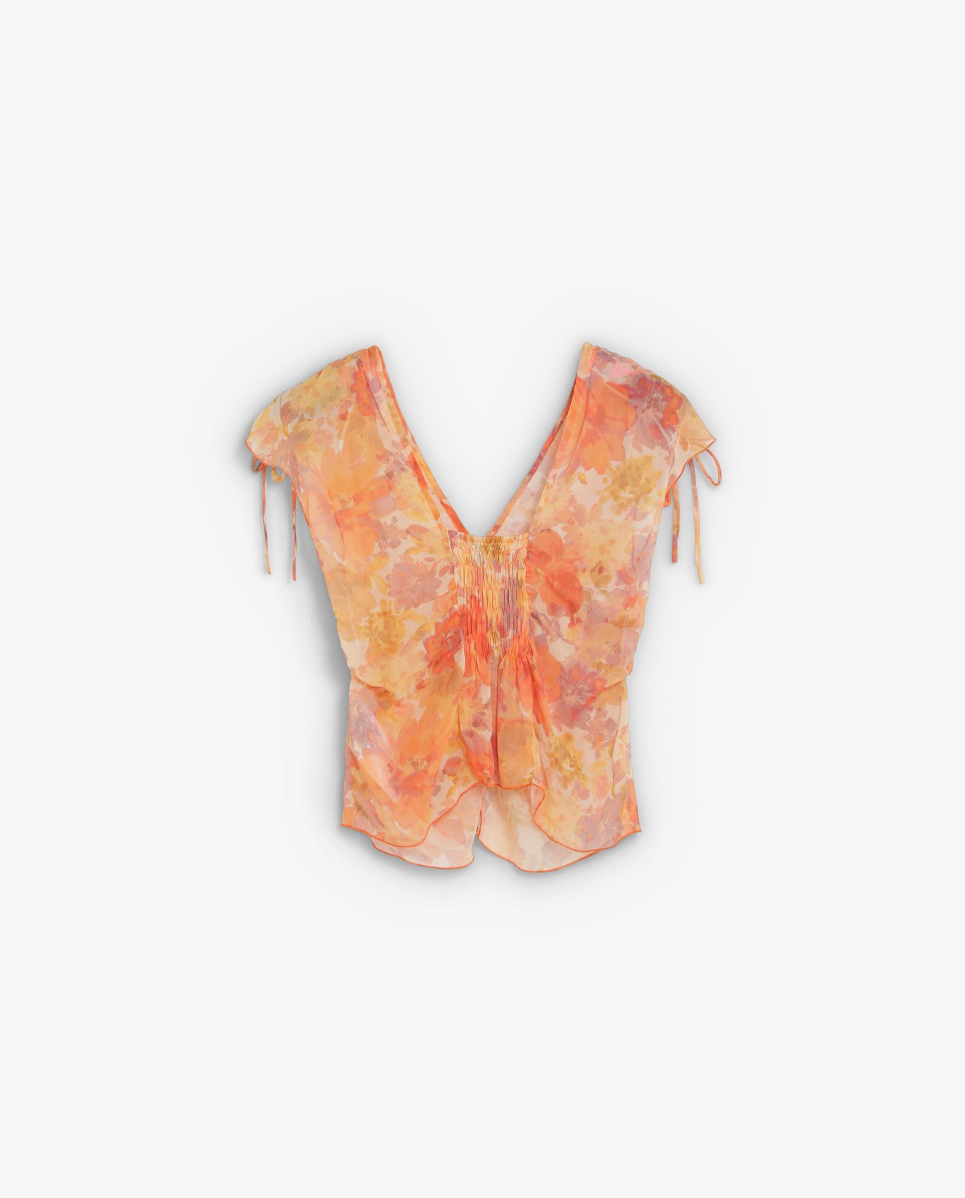 Blusa Estampada com Detalhes Franzidos Pêssego-6