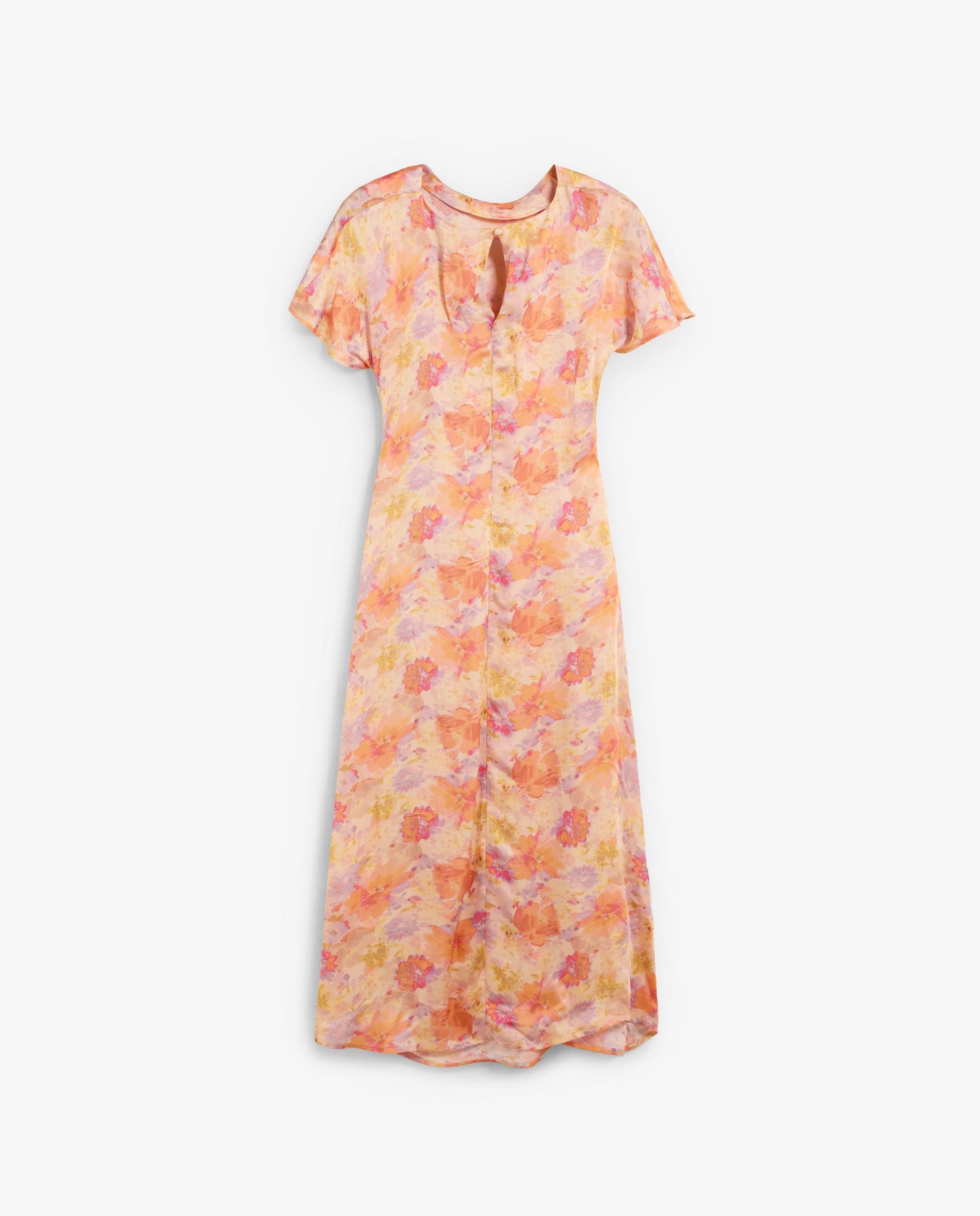 Vestido Comprido Estampado com Detalhe Drapeado Pêssego-7