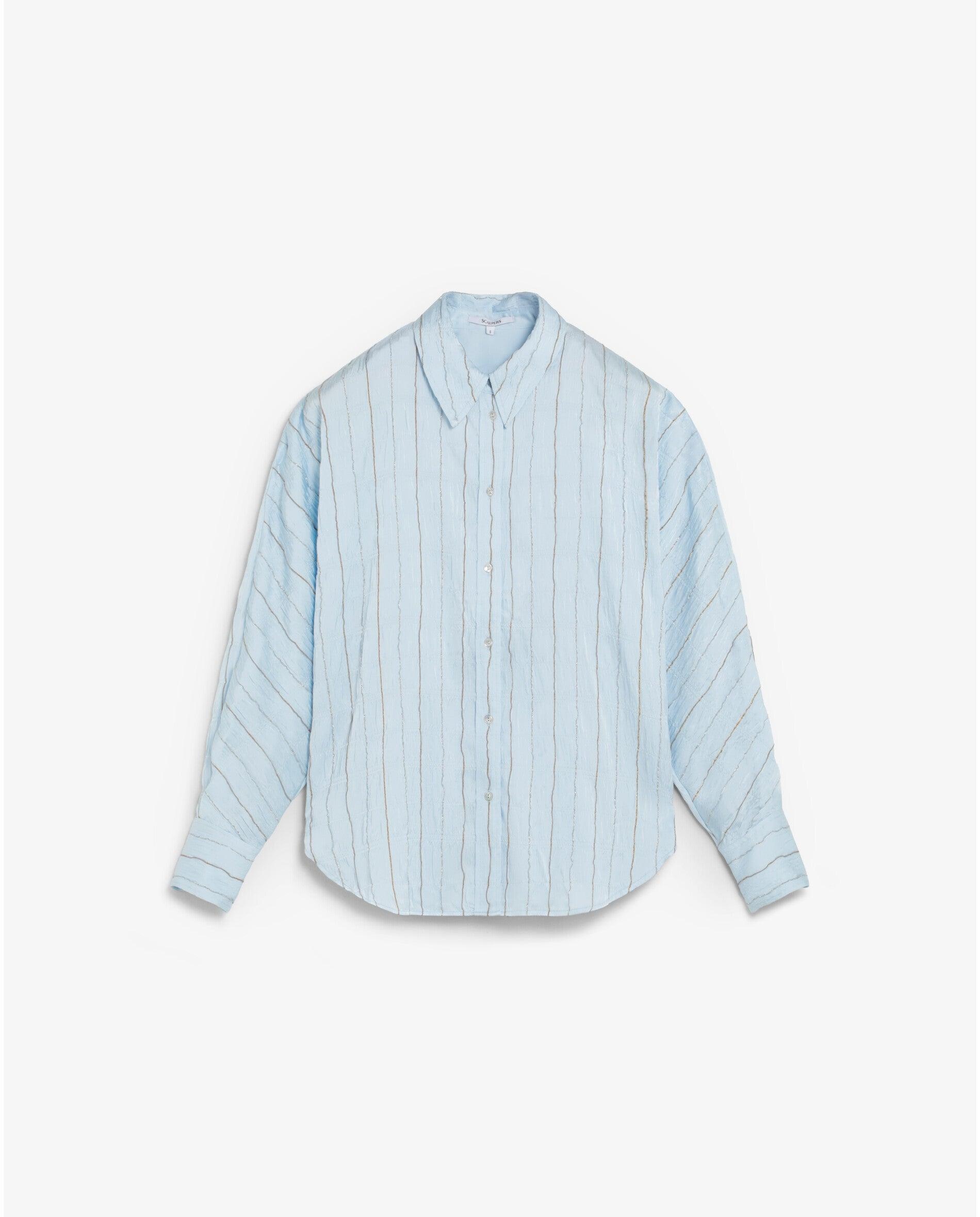 Camisa em Tecido com Textura e Fio Metalizado Azul-claro-4