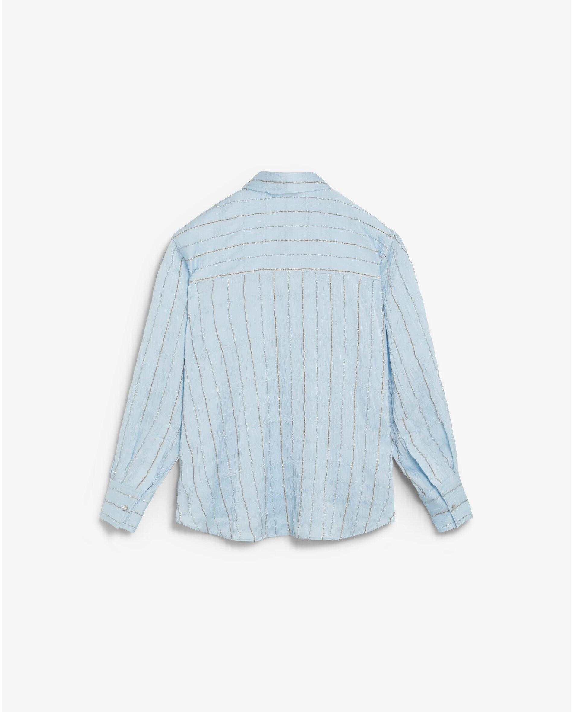 Camisa em Tecido com Textura e Fio Metalizado Azul-claro-5