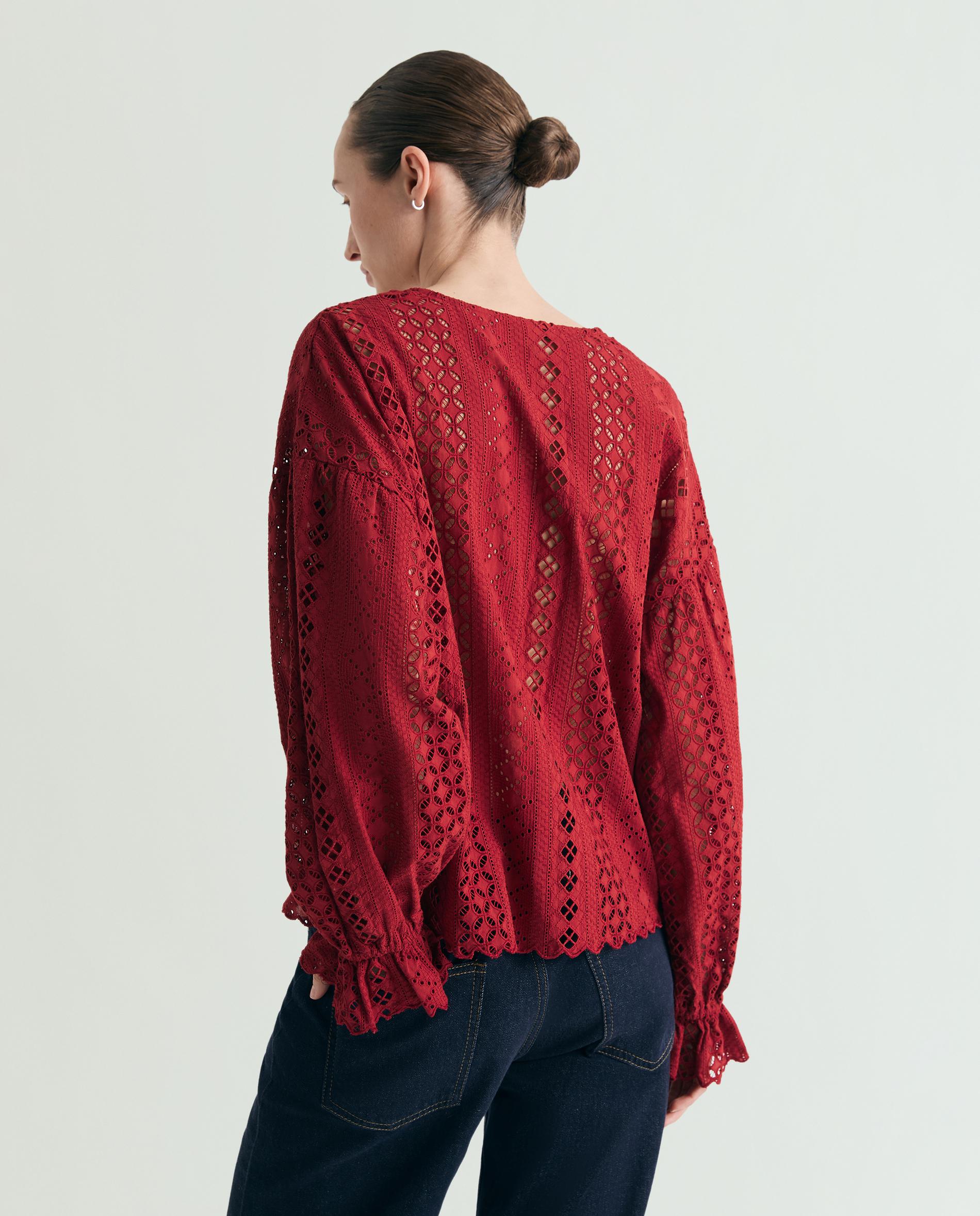 Blusa com Perfurados e Mangas Ligeiramente Abalonadas Vermelho-2